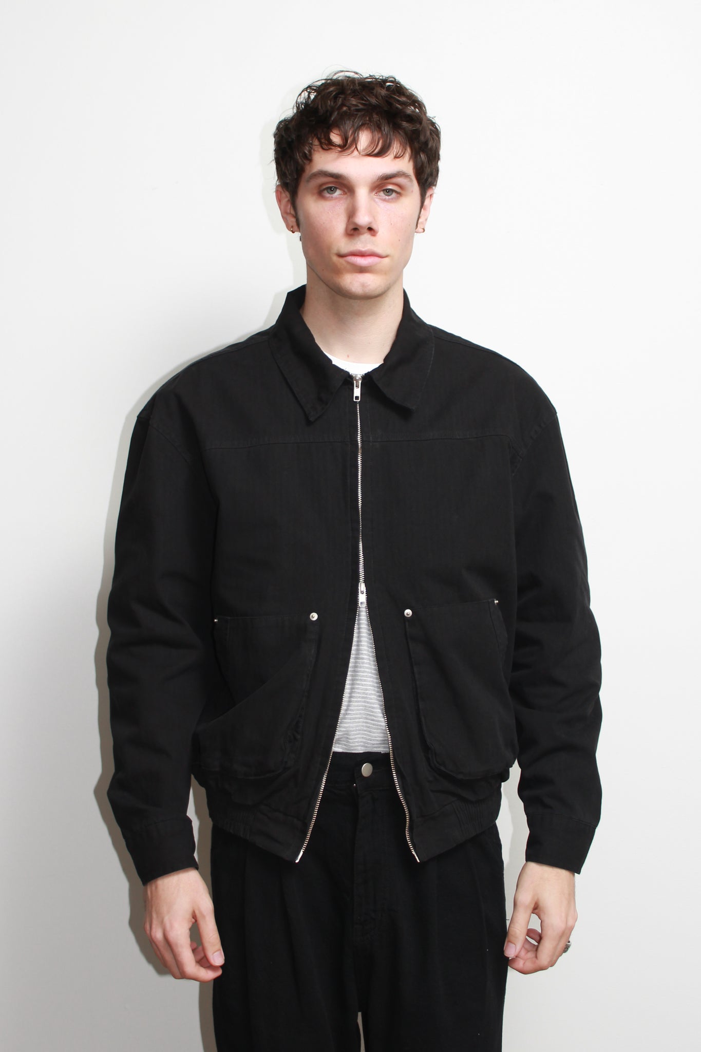 Herringbone Cotton Jacket in Black