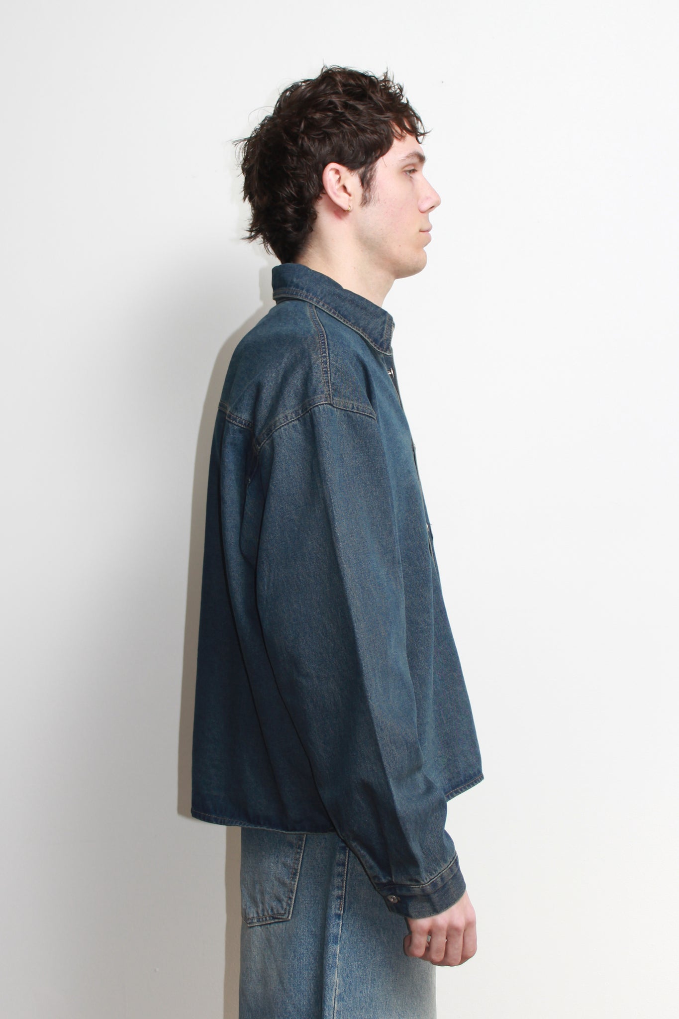 Teen Crop Denim Shirt in Blue Mid Wash