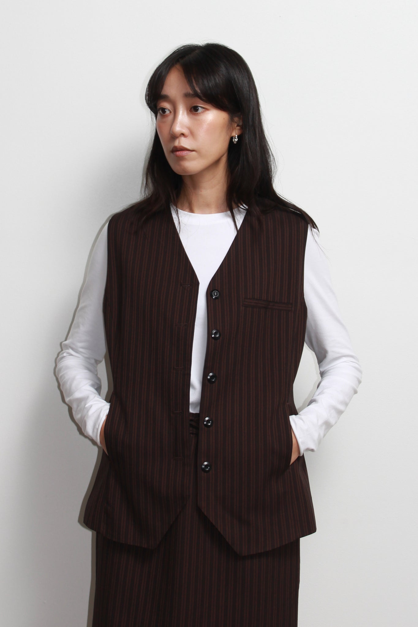 Mood Stripe Vest in Brown