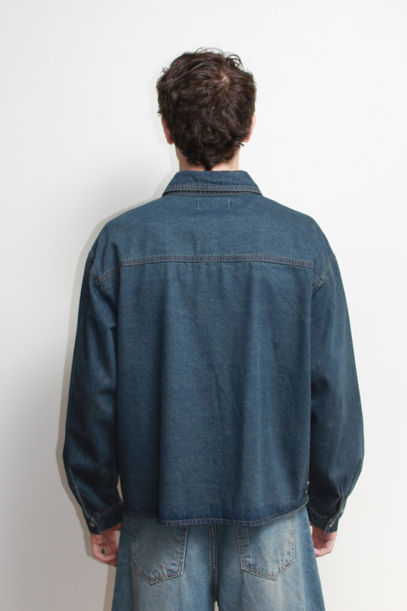 Teen Crop Denim Shirt in Blue Mid Wash