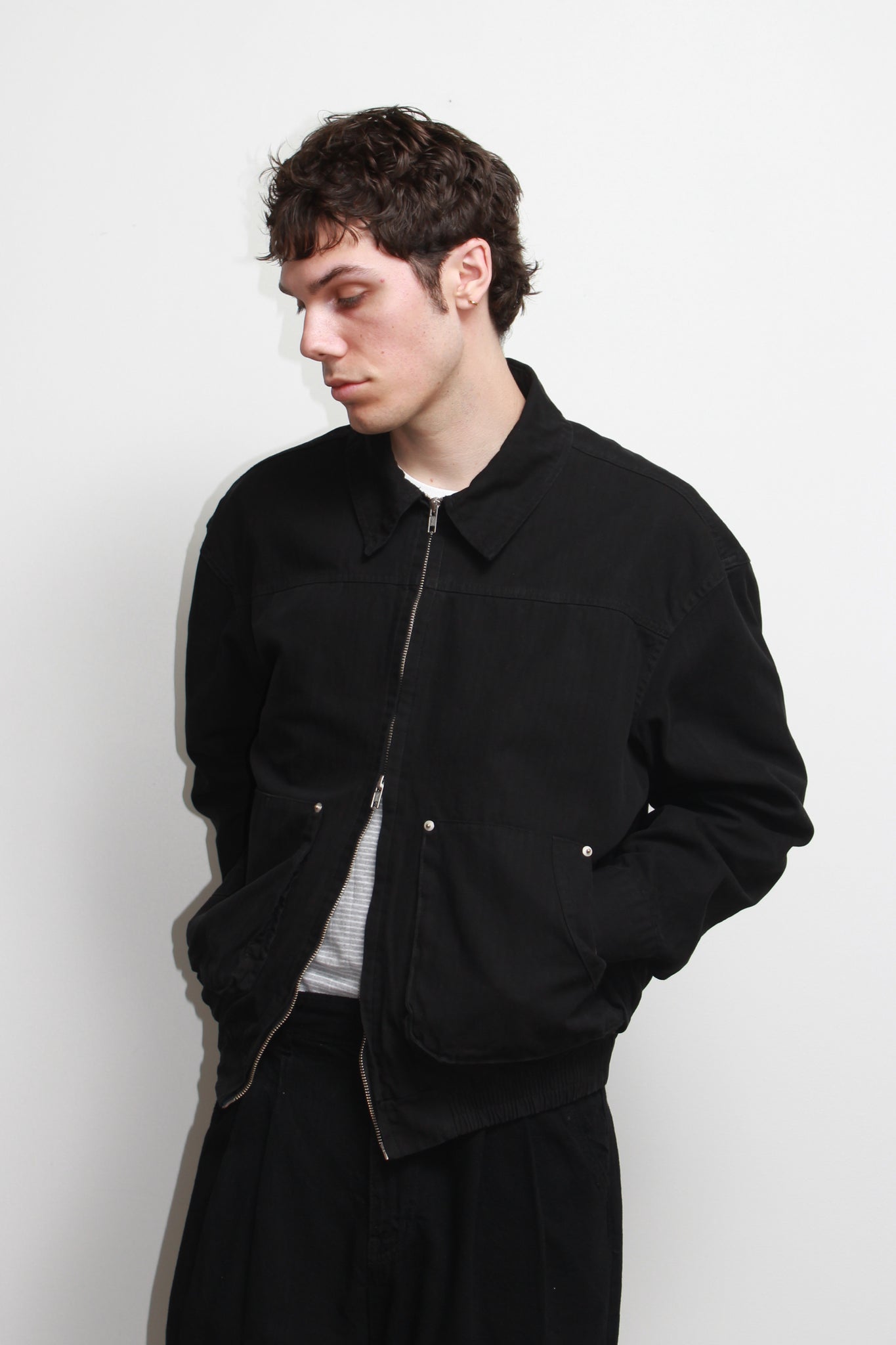 Herringbone Cotton Jacket in Black