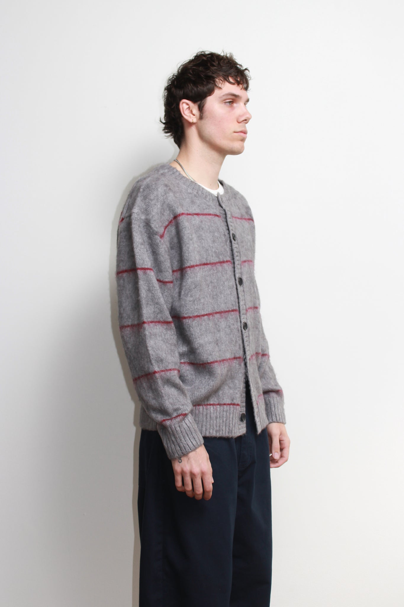 Lie Stripe Cardigan in Grey