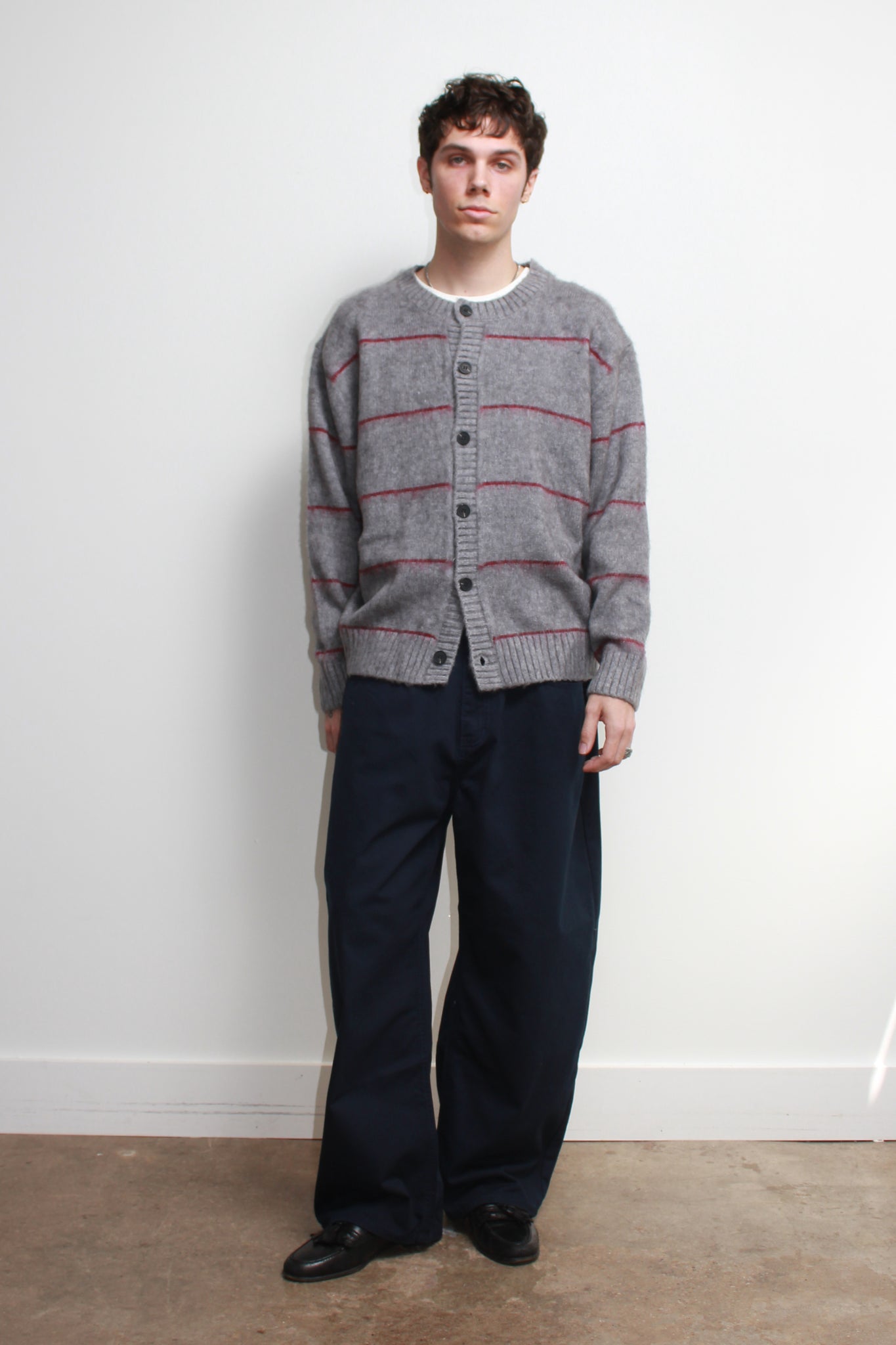 Lie Stripe Cardigan in Grey