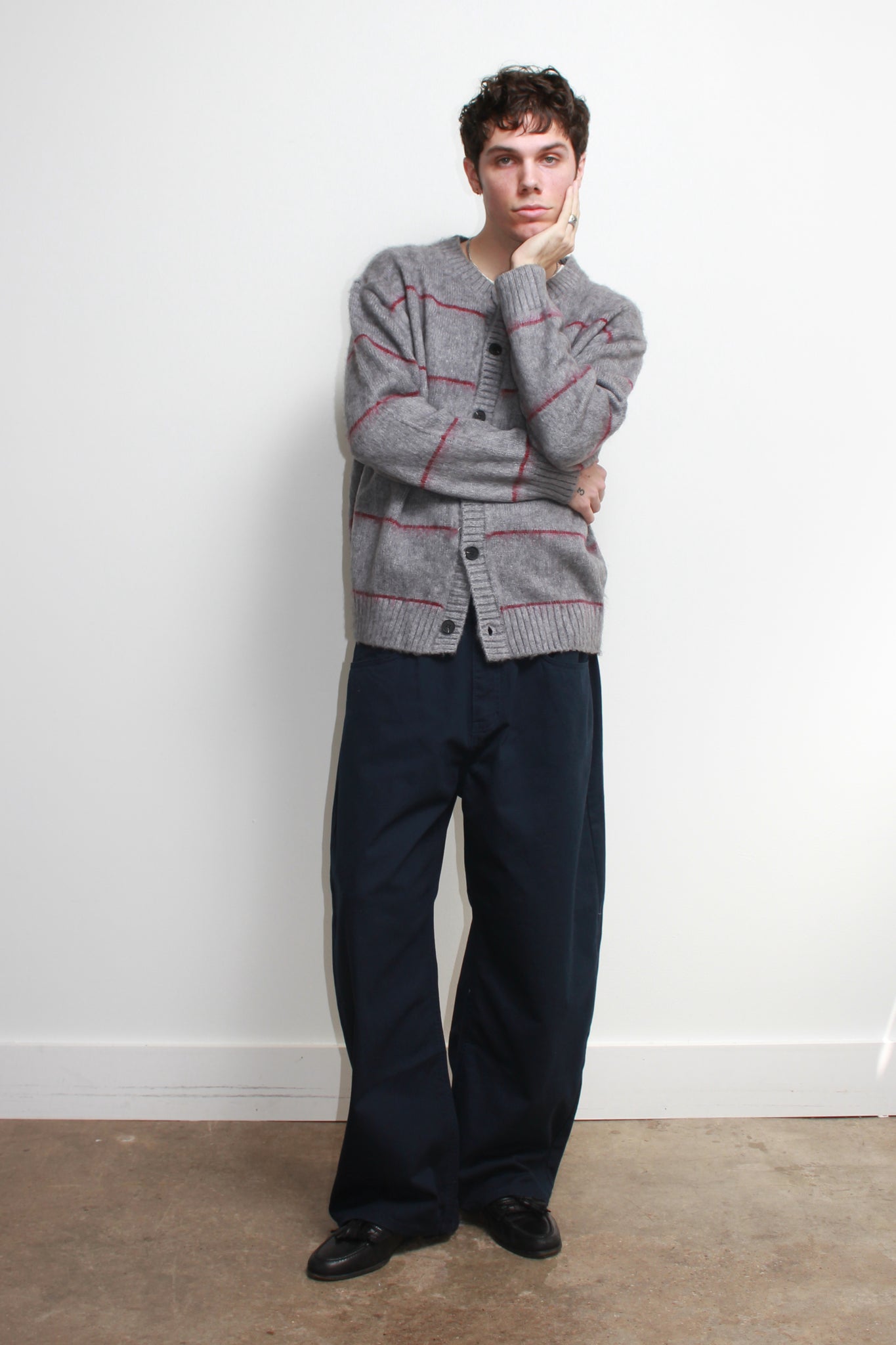 Lie Stripe Cardigan in Grey