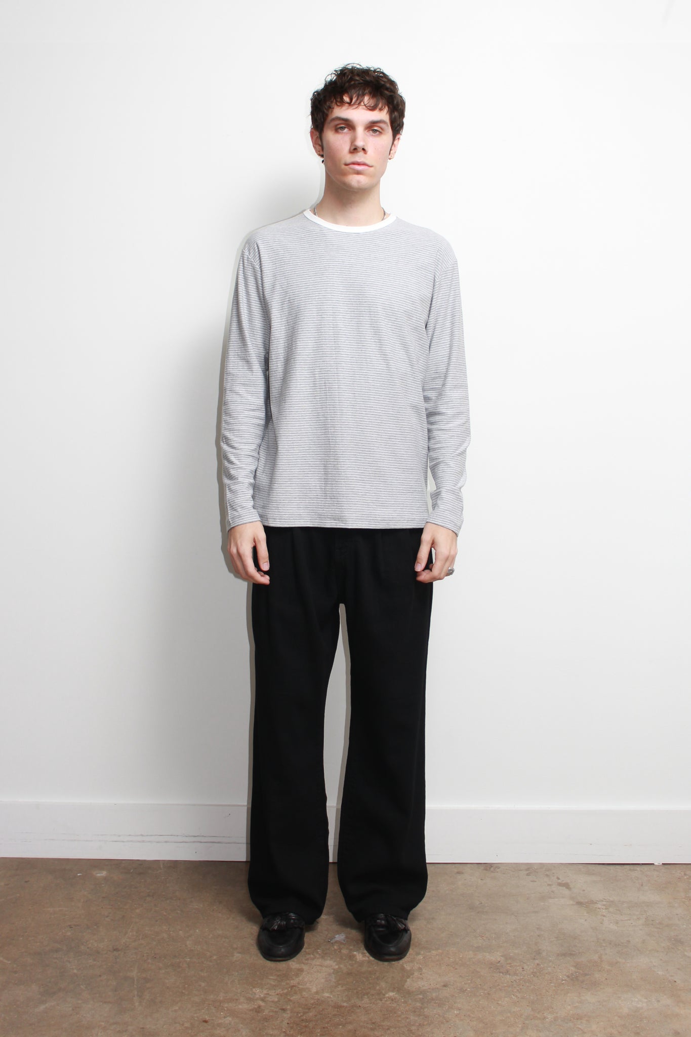 Lemay Stripe Long Sleeve T-Shirt in Melange Grey