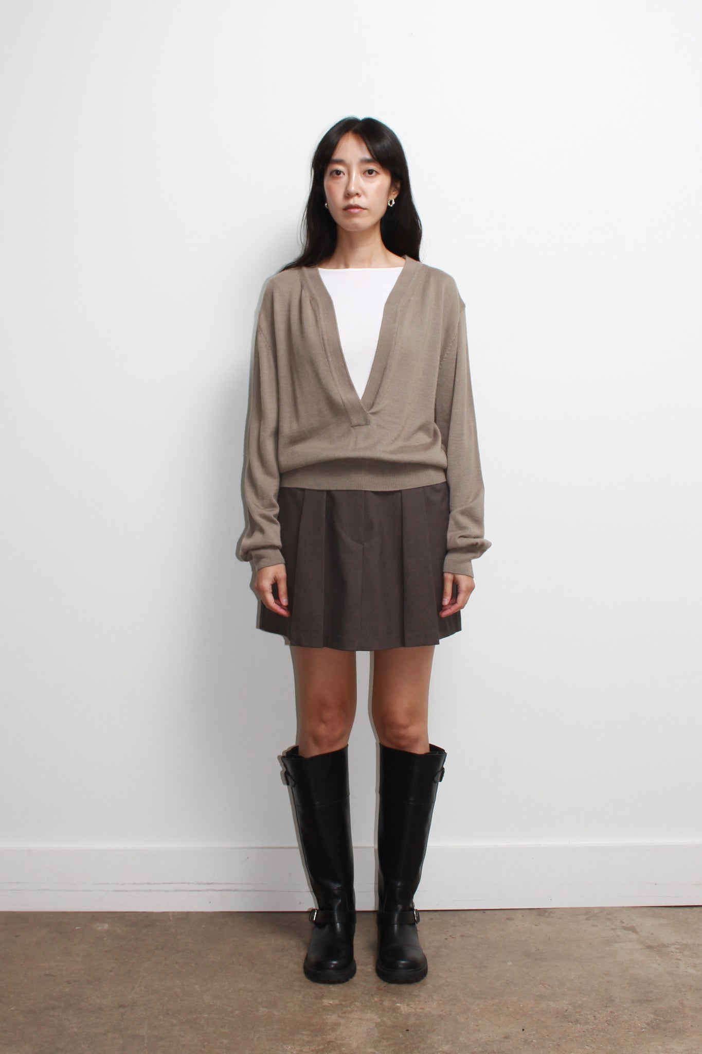 Koi Deep V-neck Knit Top in Mocha