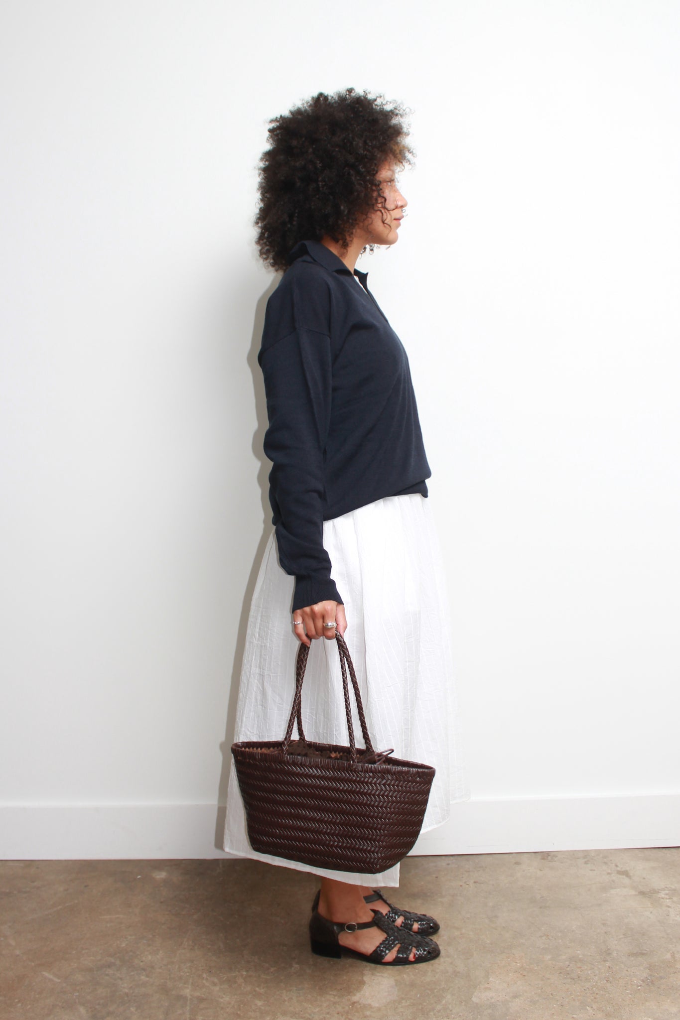 Linen open collar Knit Top