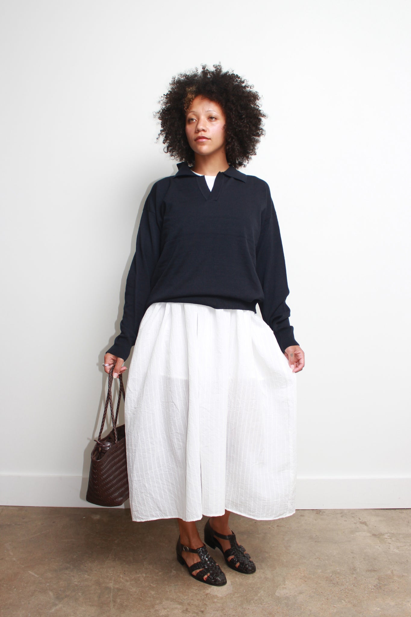 Linen open collar Knit Top