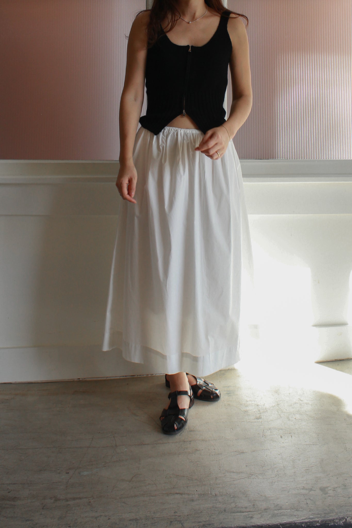 Shirring Flare Skirt in White