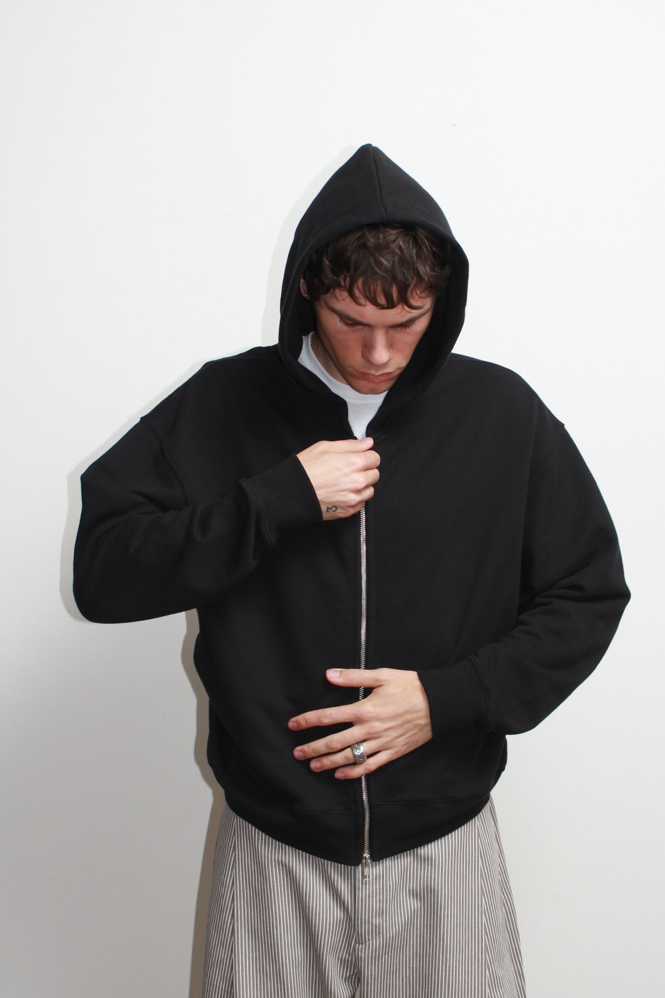 Lemay Crop Hood Zip Up in Black