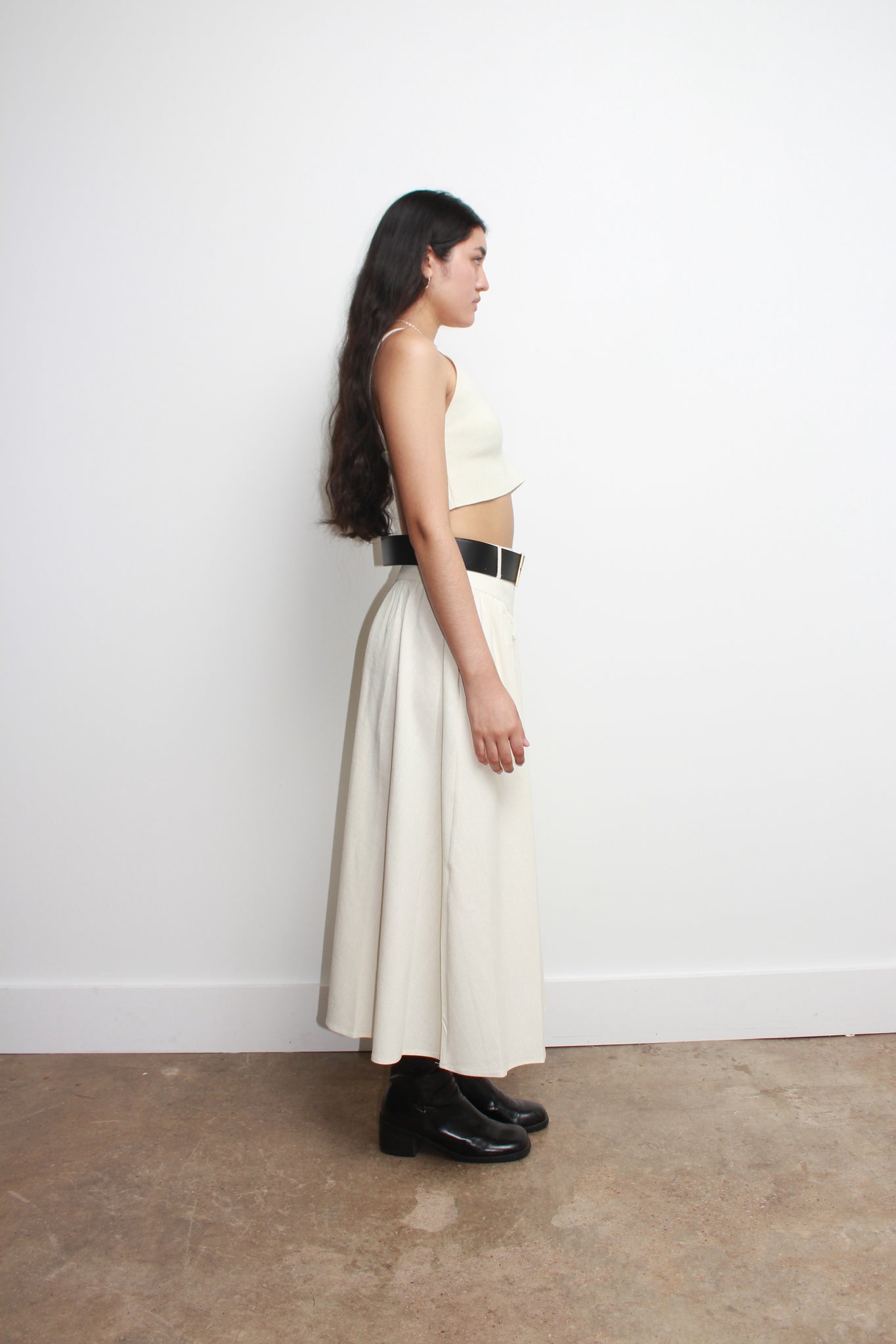 Belt loop Shirring Skirt in Cream