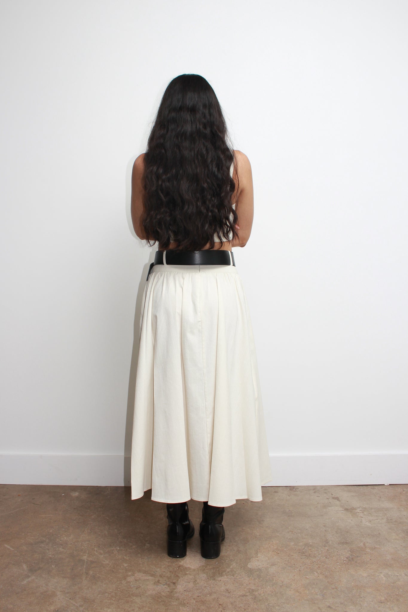 Belt loop Shirring Skirt in Cream