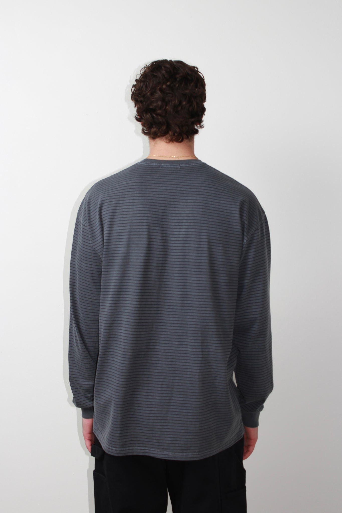 Pigment wash long sleeve striped T-shirt in Navy