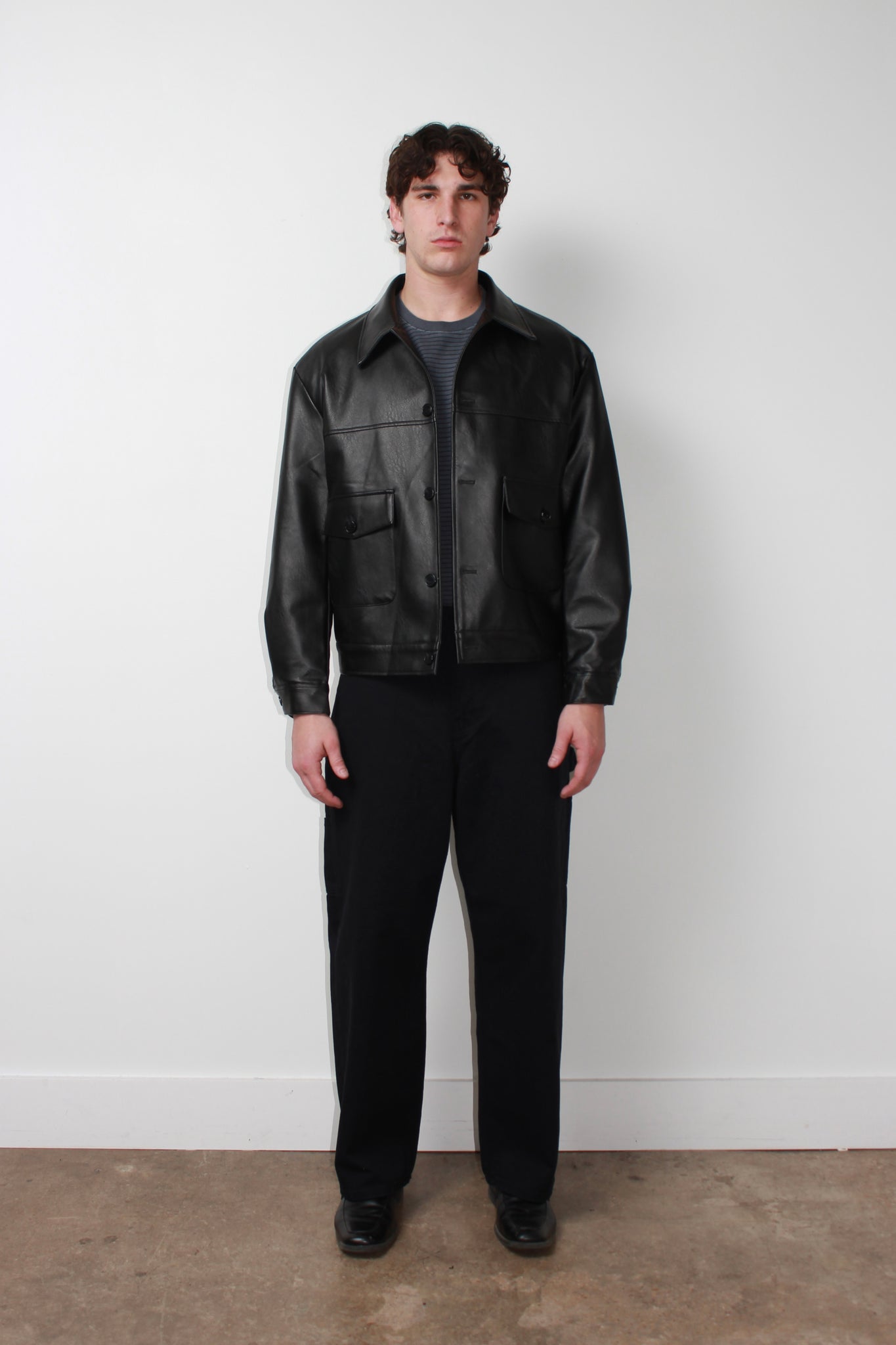 Murphy Pocket Faux Leather Jacket in Black