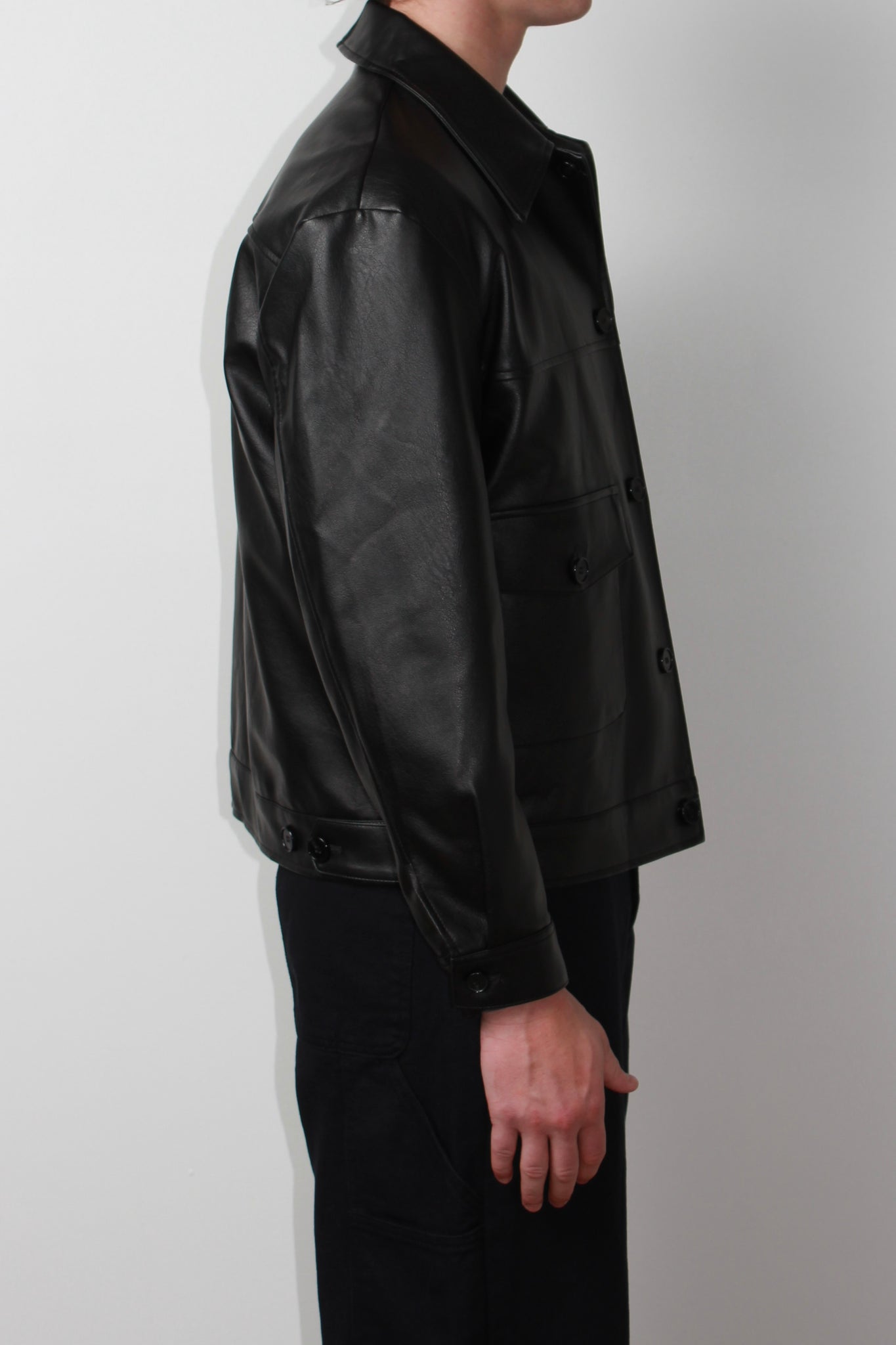 Murphy Pocket Faux Leather Jacket in Black