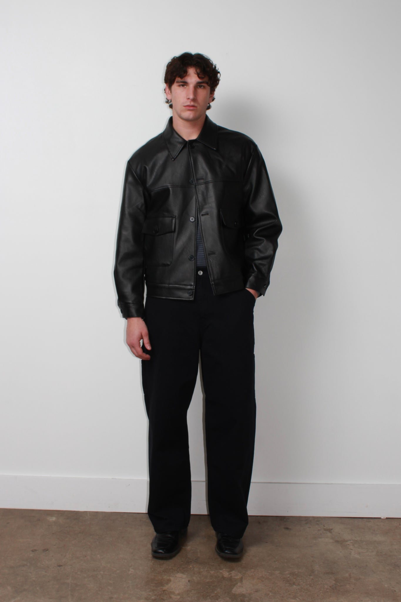 Murphy Pocket Faux Leather Jacket in Black