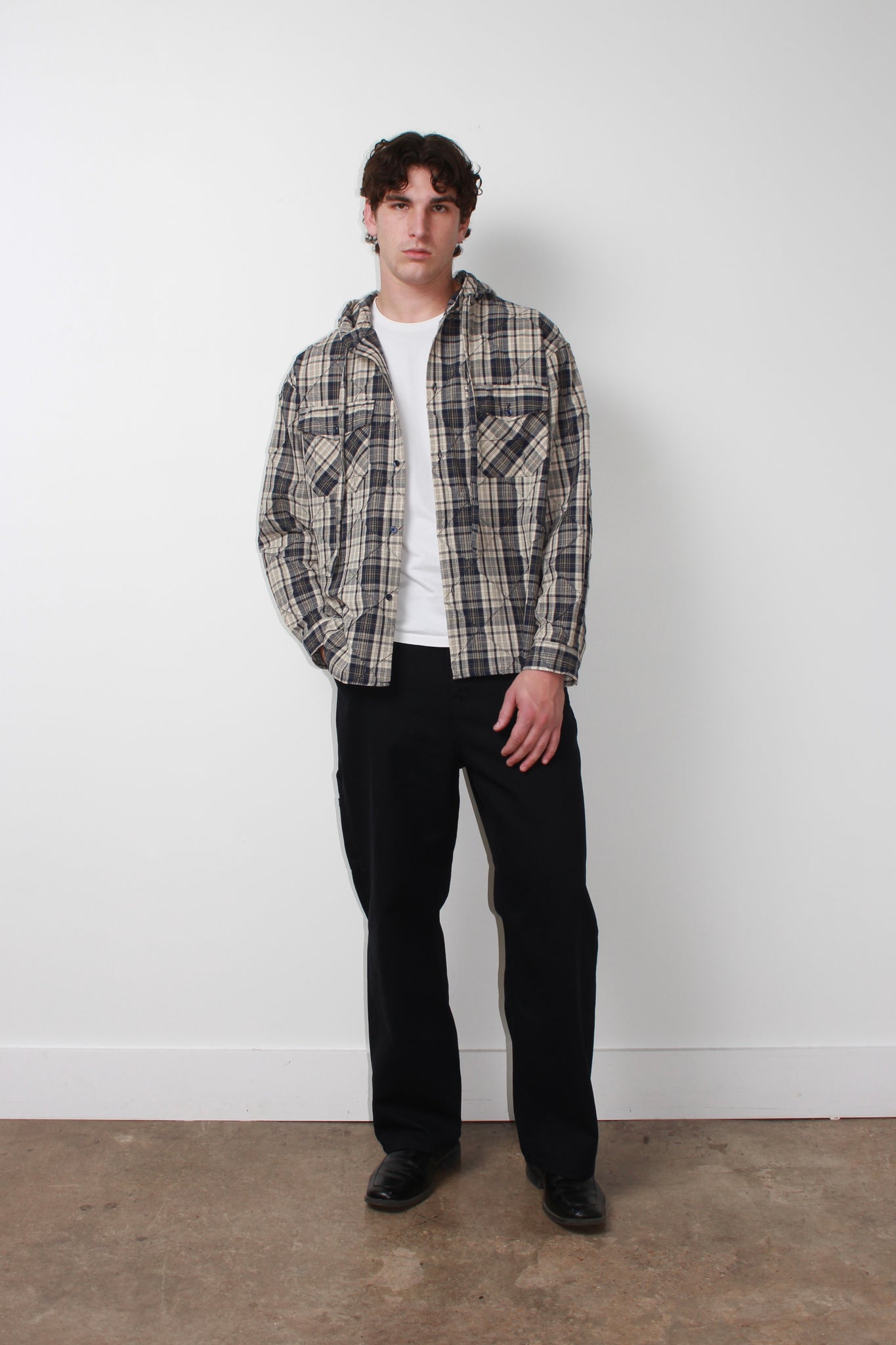 Nomade Plaid Hooded Shirts in Navy