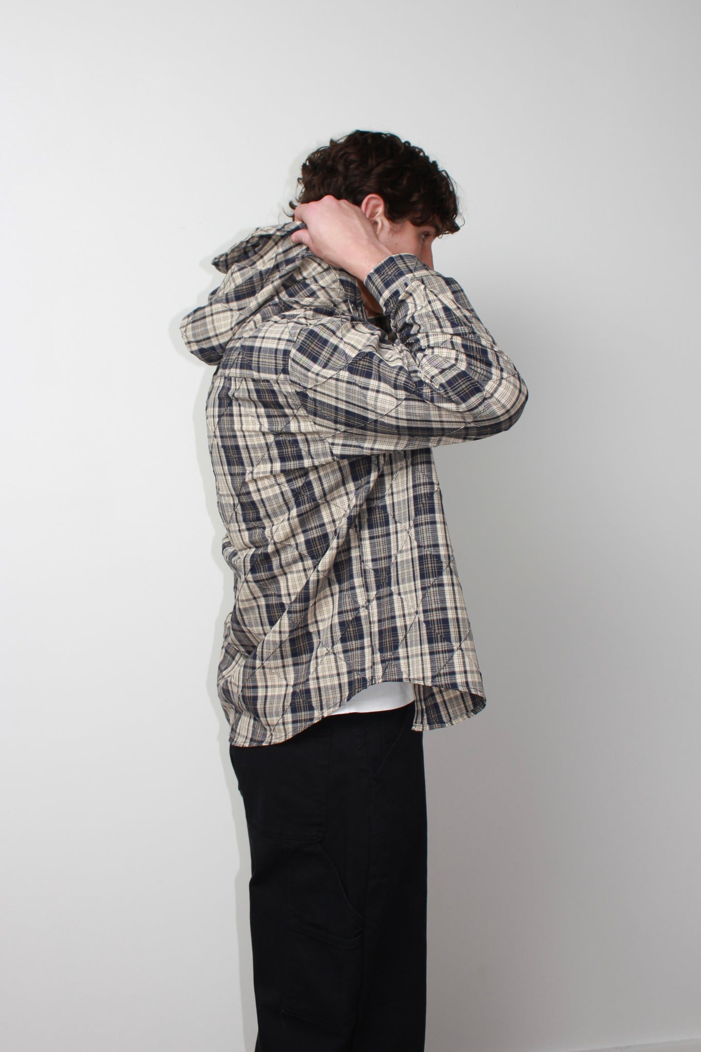 Nomade Plaid Hooded Shirts in Navy