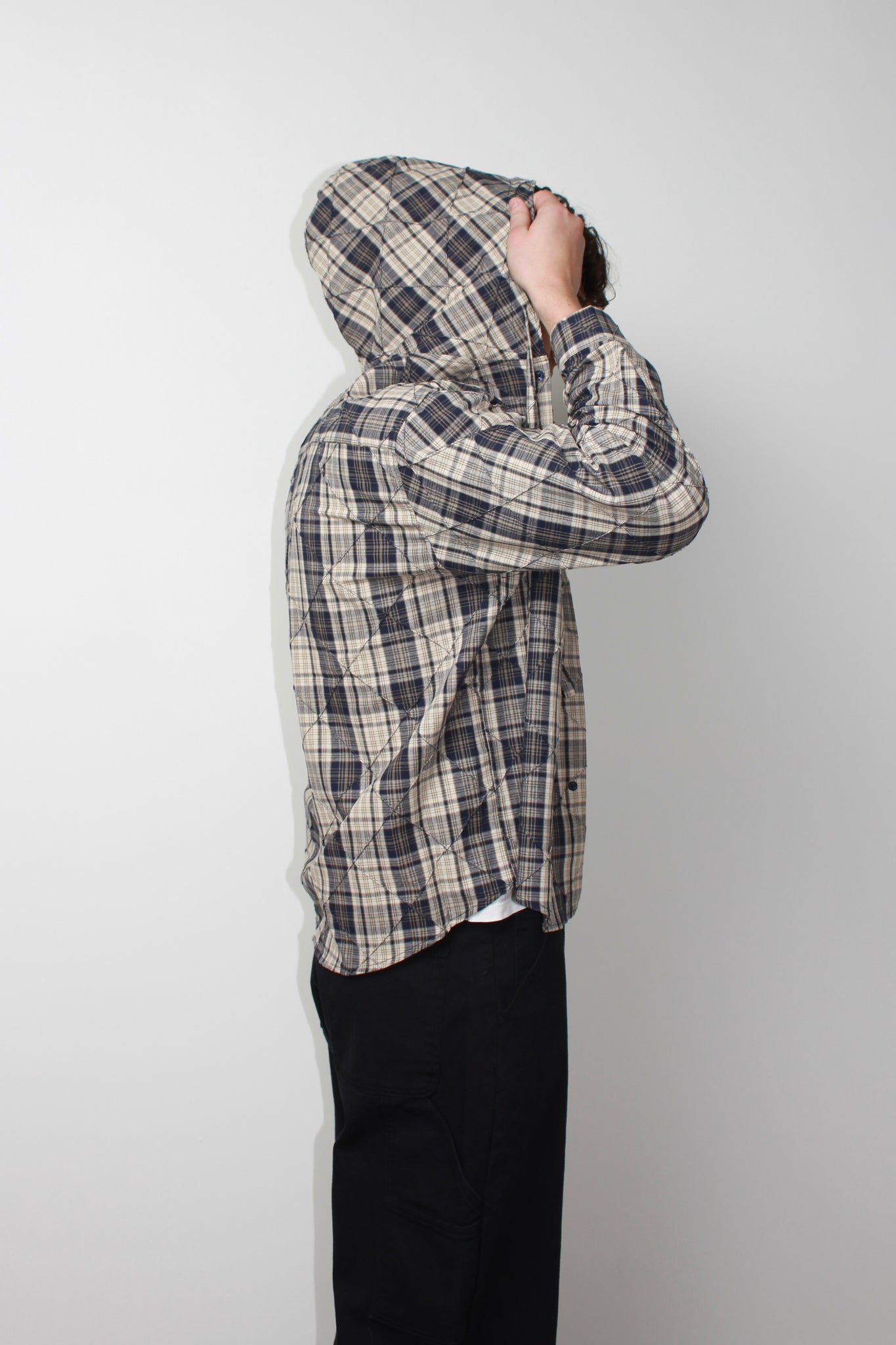 Nomade Plaid Hooded Shirts in Navy