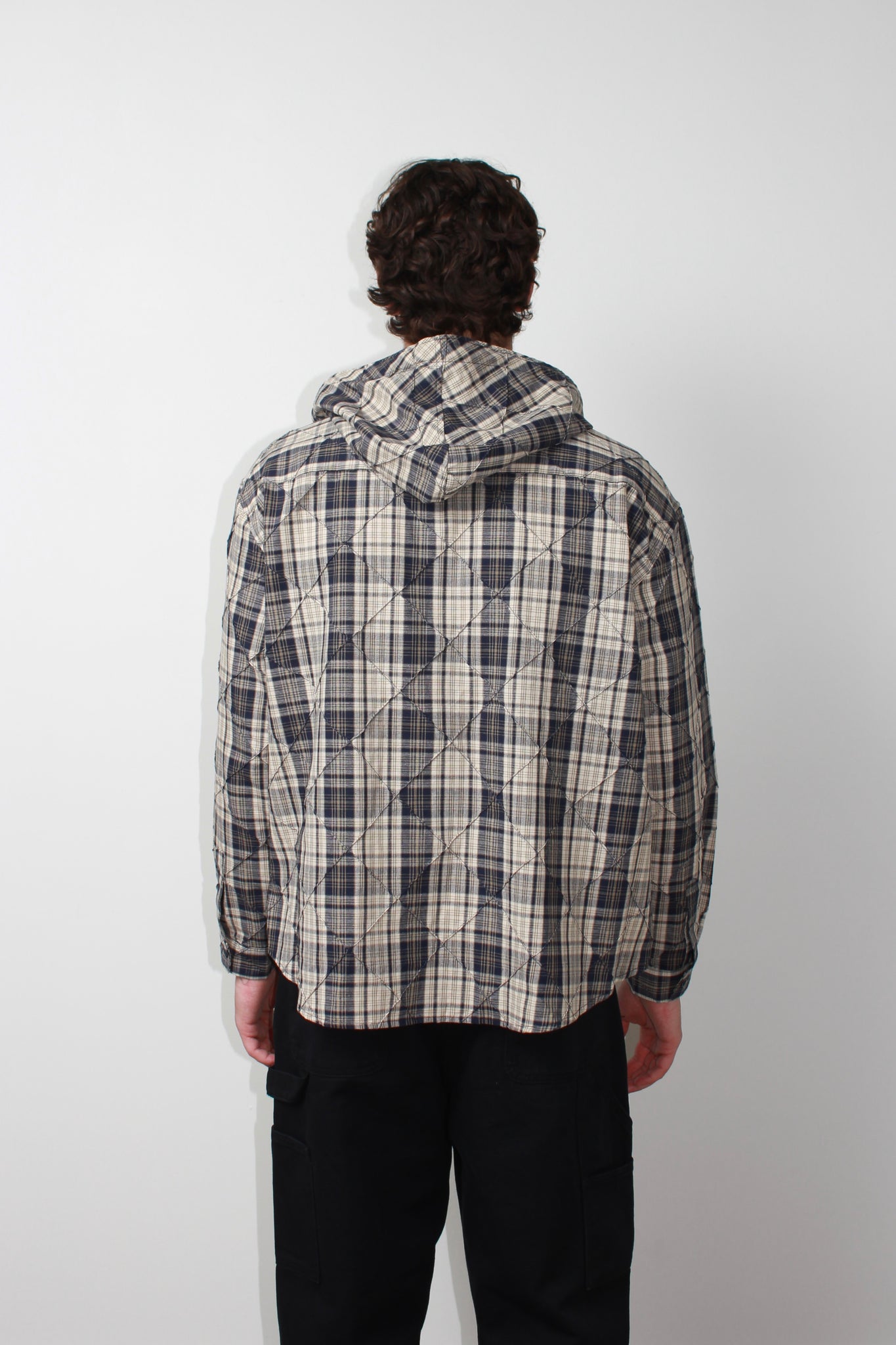 Nomade Plaid Hooded Shirts in Navy