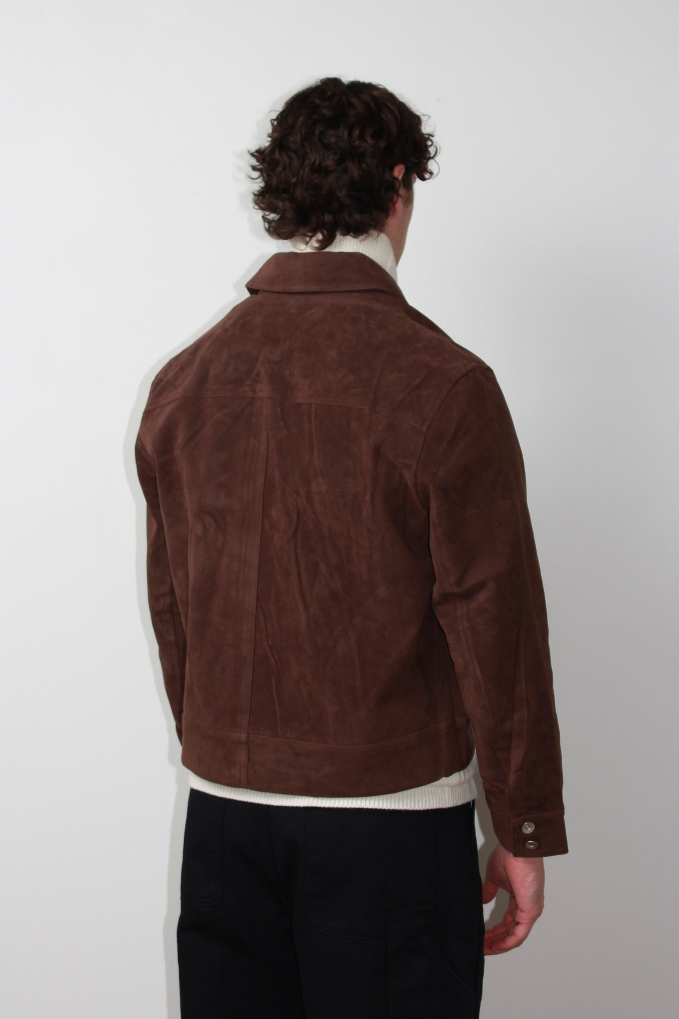 Curved suede Jacket in Brown