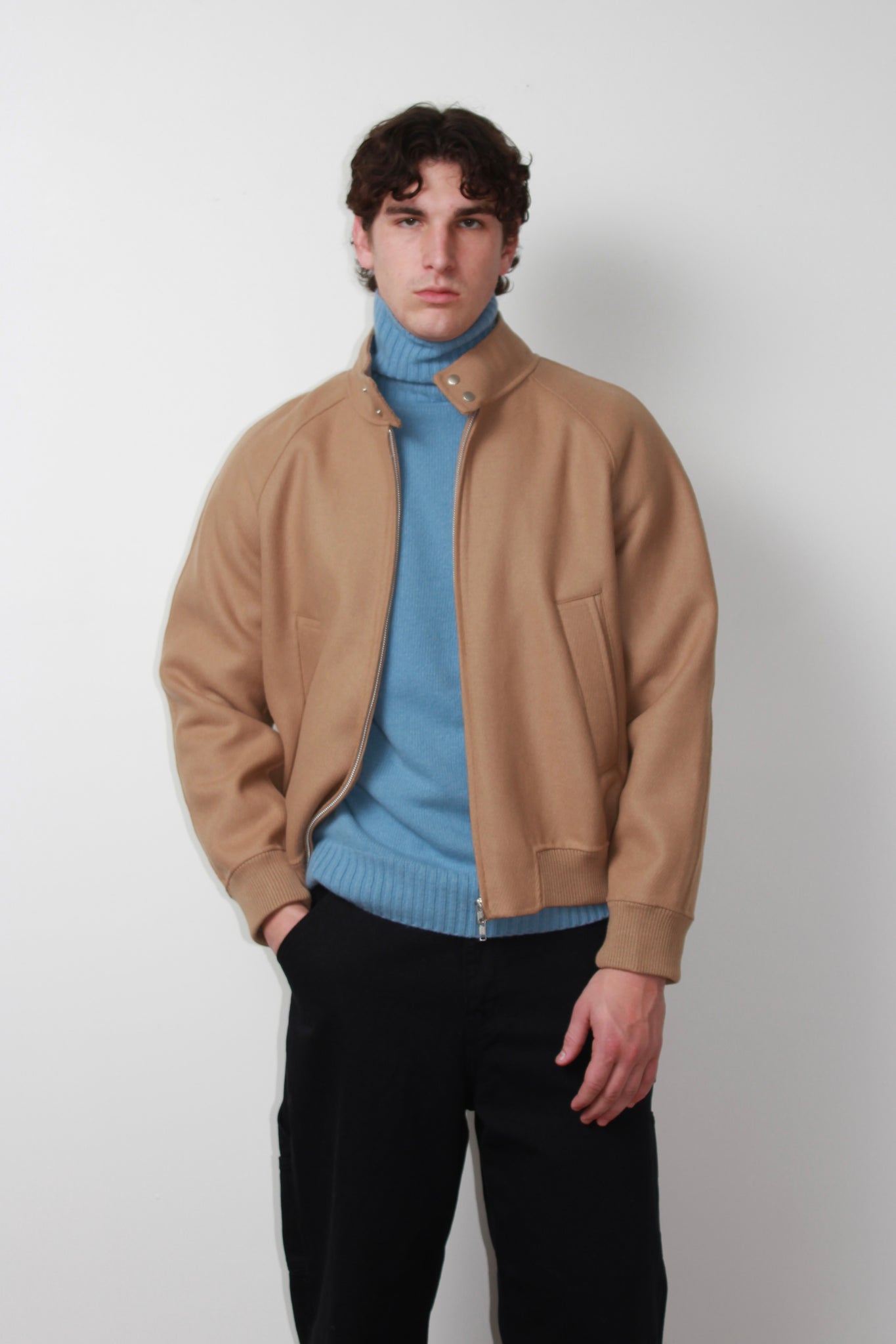 Harrington Wool Coat in Camel