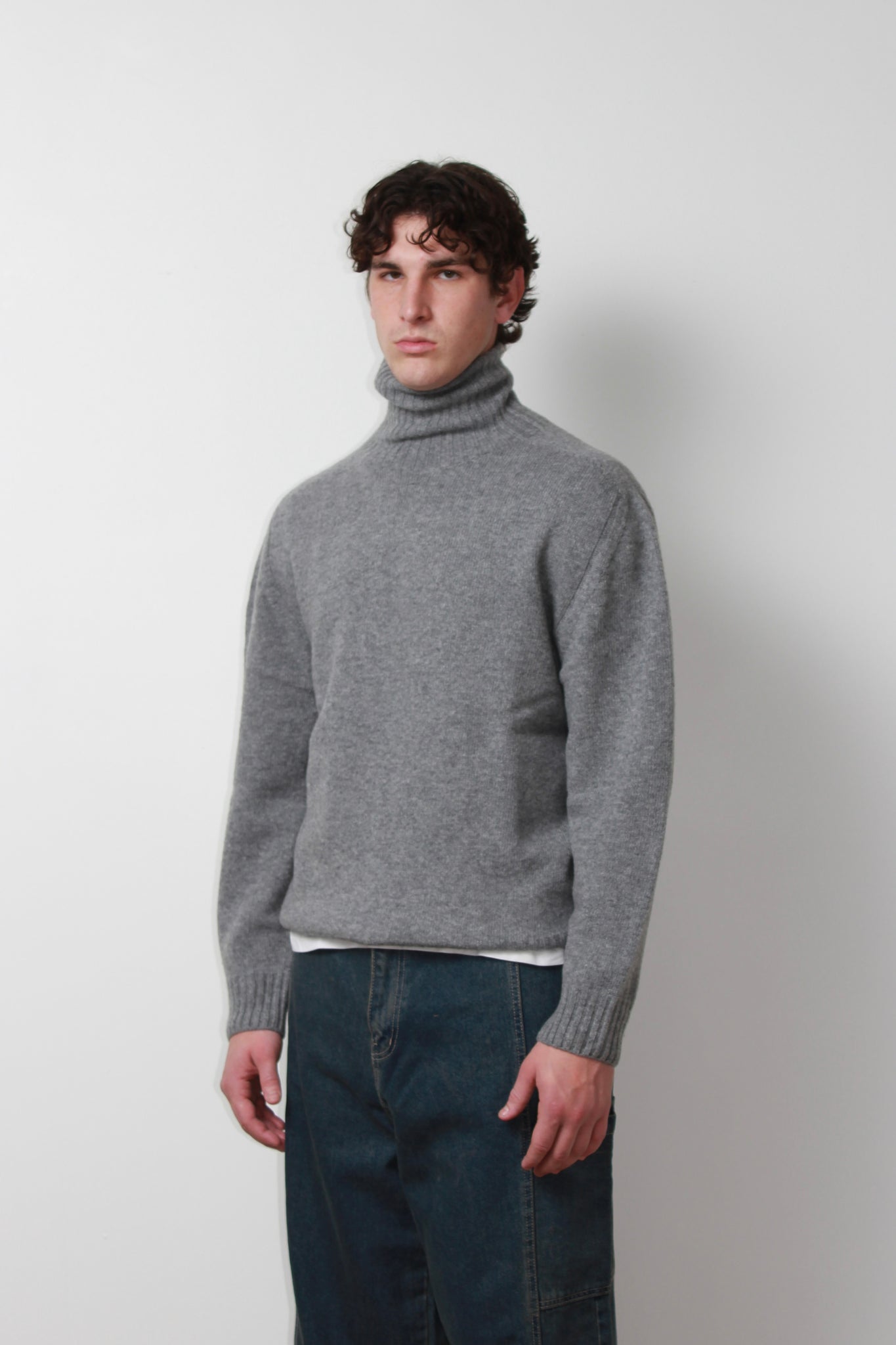 Whole garment Fine wool Turtleneck Sweater in Grey