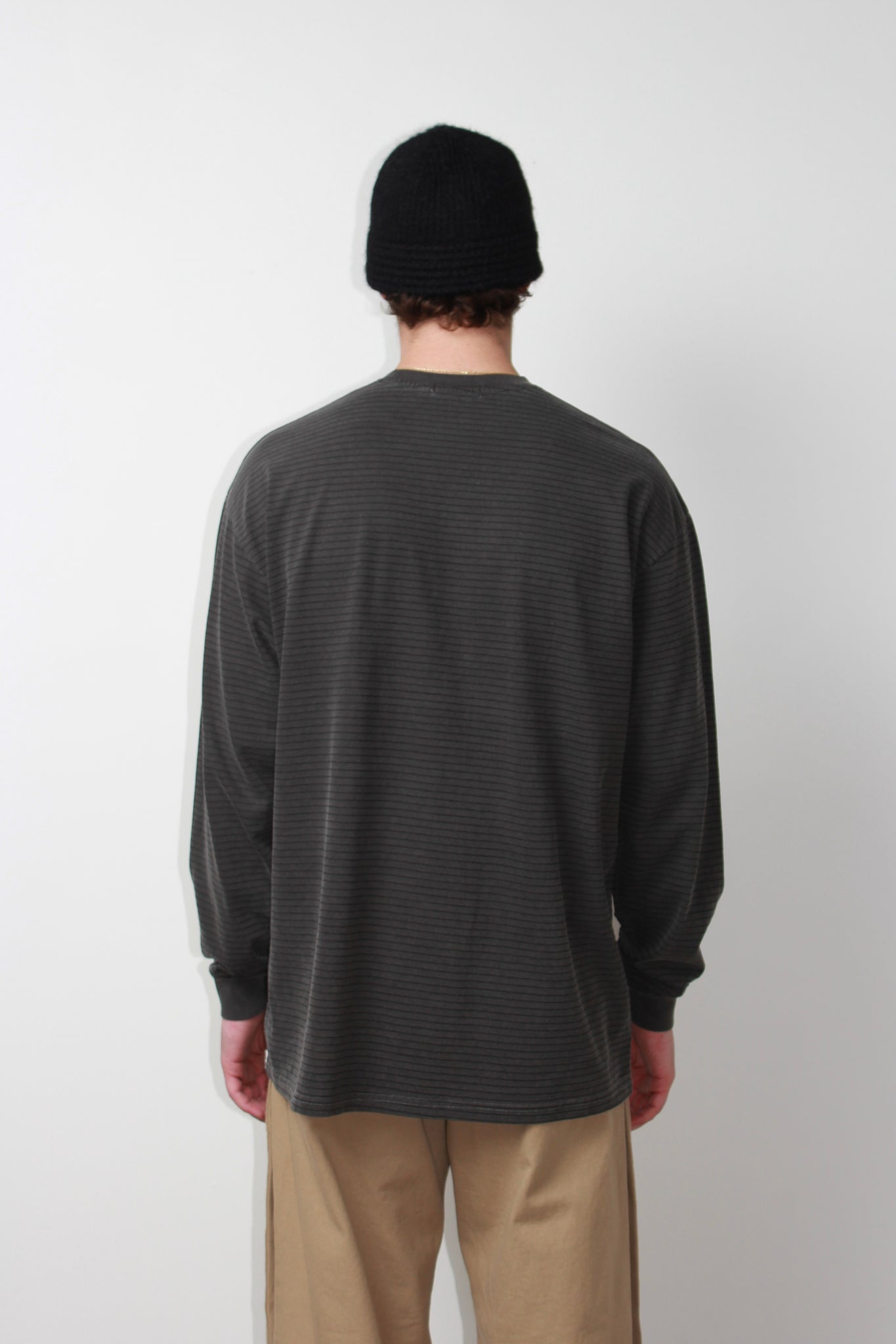 Pigment wash long sleeve striped T-shirt in Charcoal