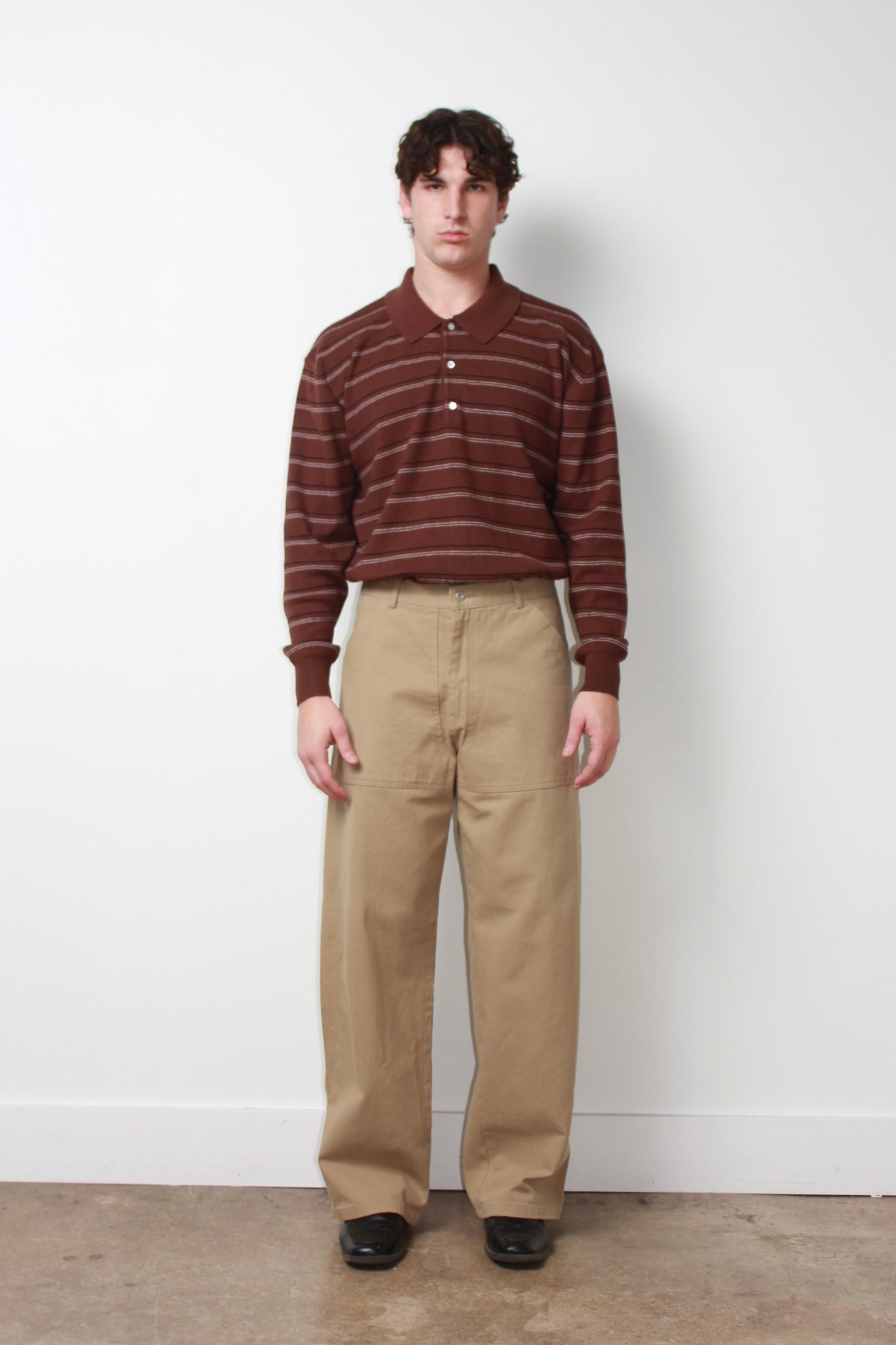 Mono striped polo shirt sweater in Brown