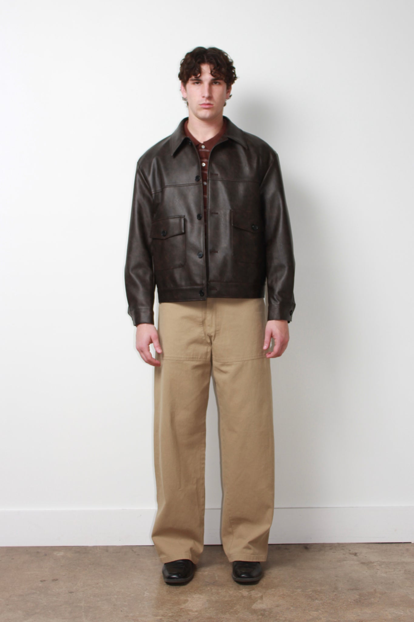 Murphy Pocket Faux Leather Jacket in Brown