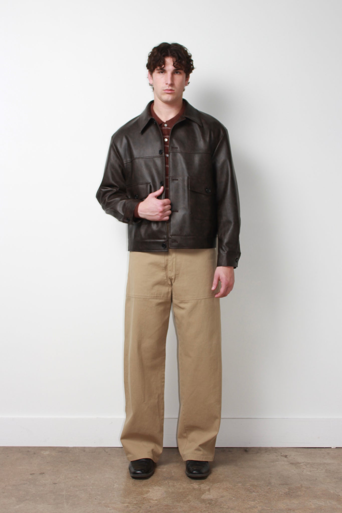 Murphy Pocket Faux Leather Jacket in Brown