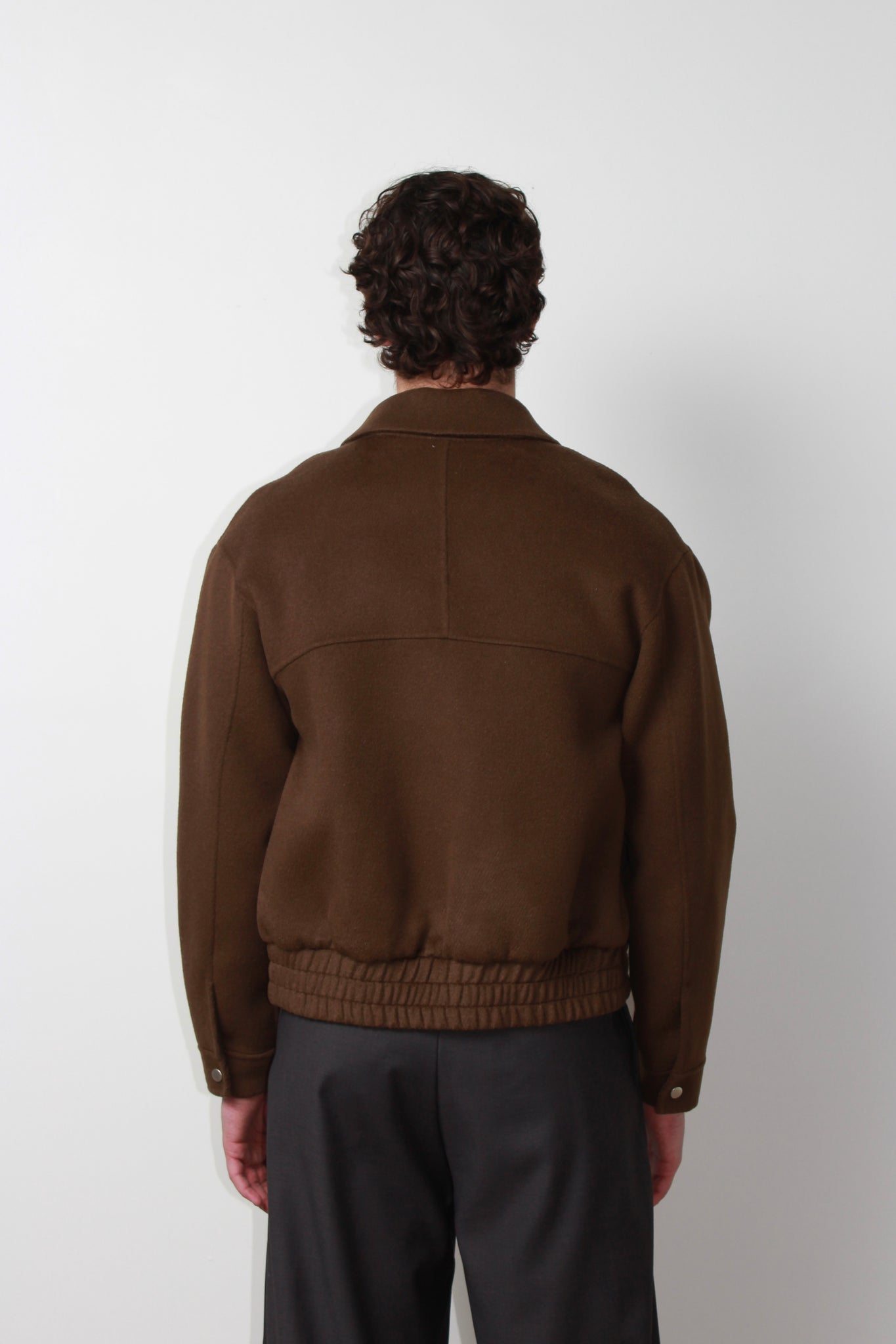 Curved Wool Bomber Jacket in Brown