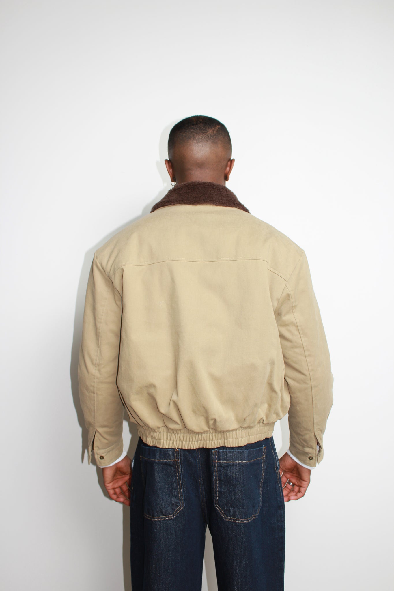 Shearling Collar Panel Work Jacket in Khaki