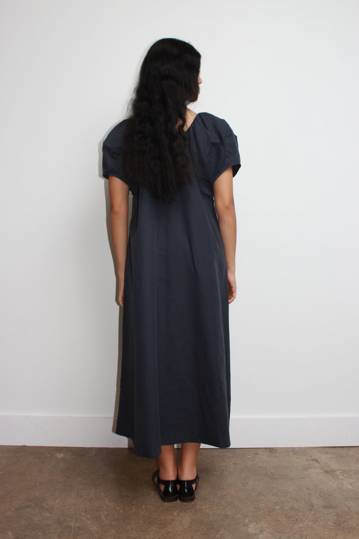 Cap Ballon Sleeve Dress in Navy