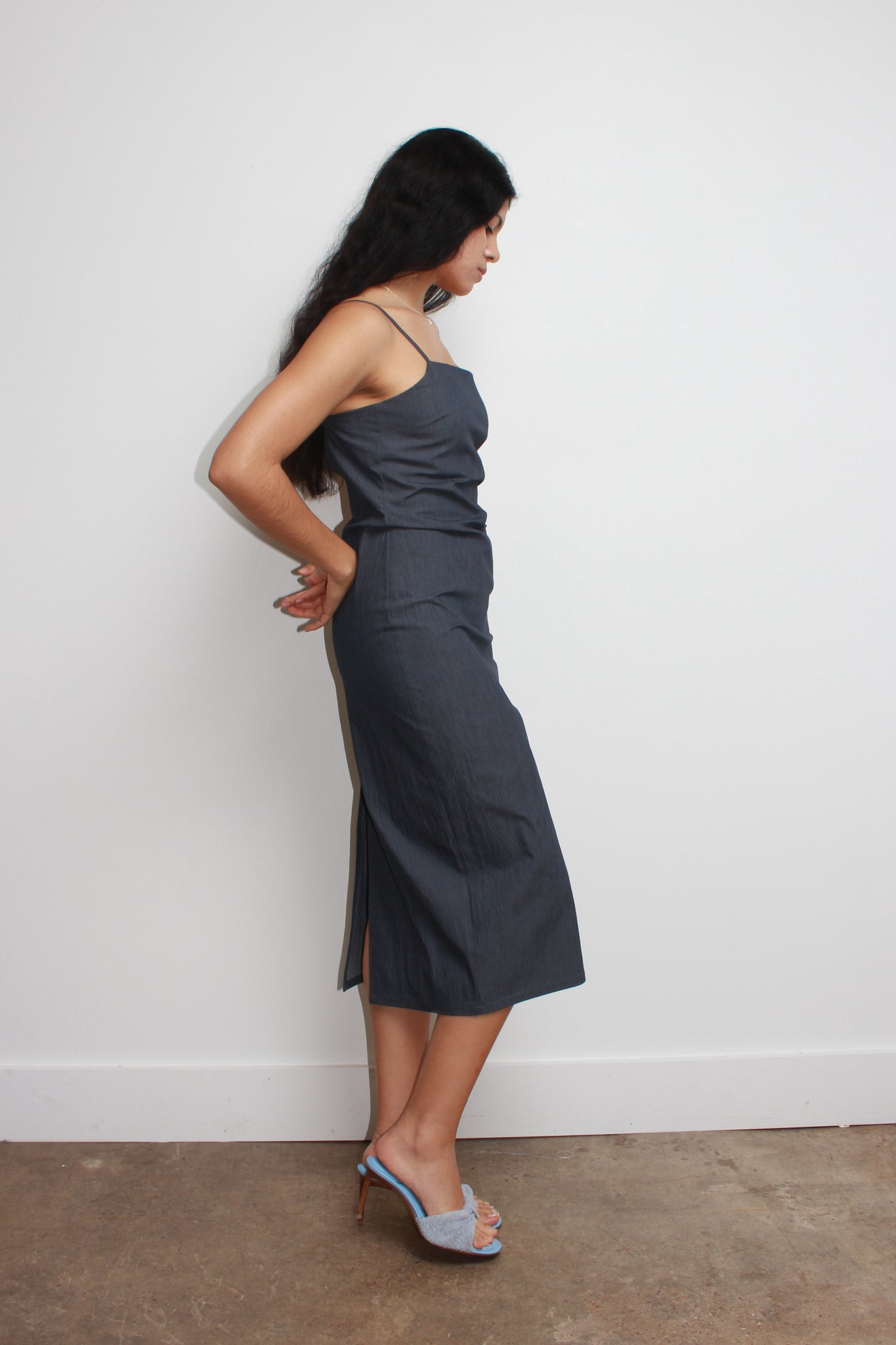 Low back Sleeveless Dress in Indigo