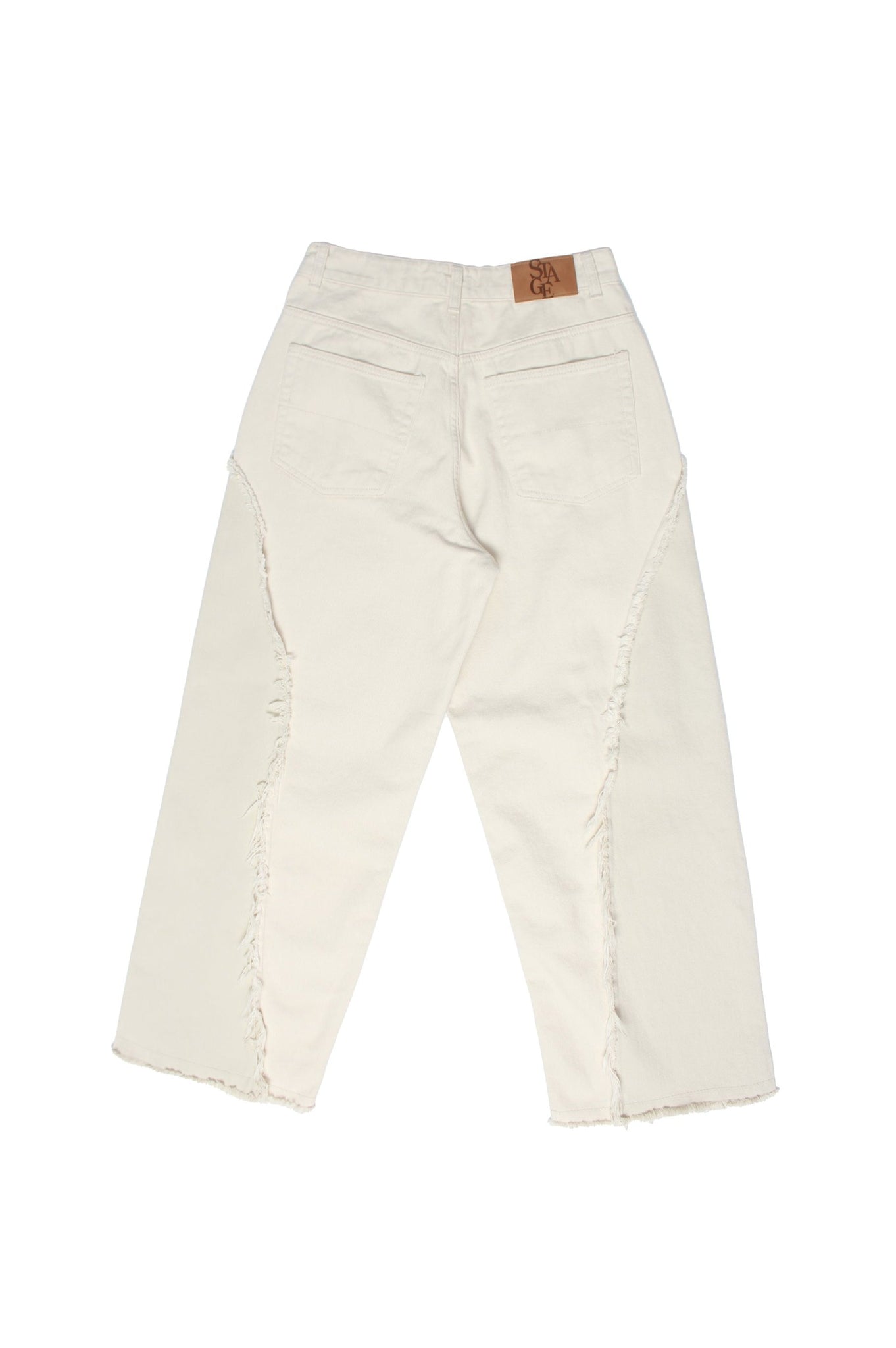 Two tone raw hem Pants in Off white