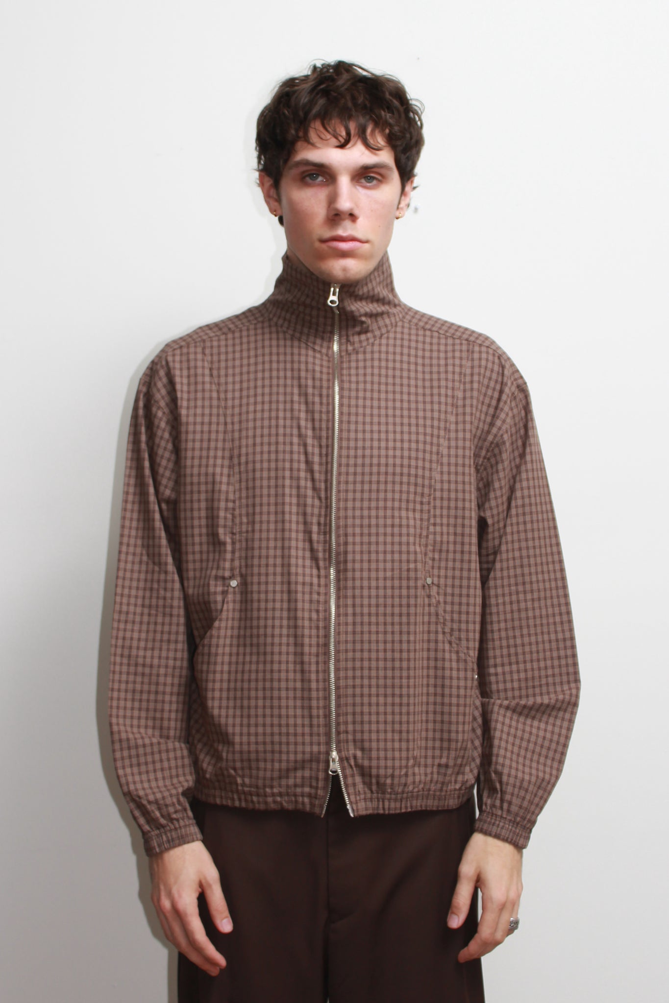 Kai Plaid Zipper Shirket in Brown