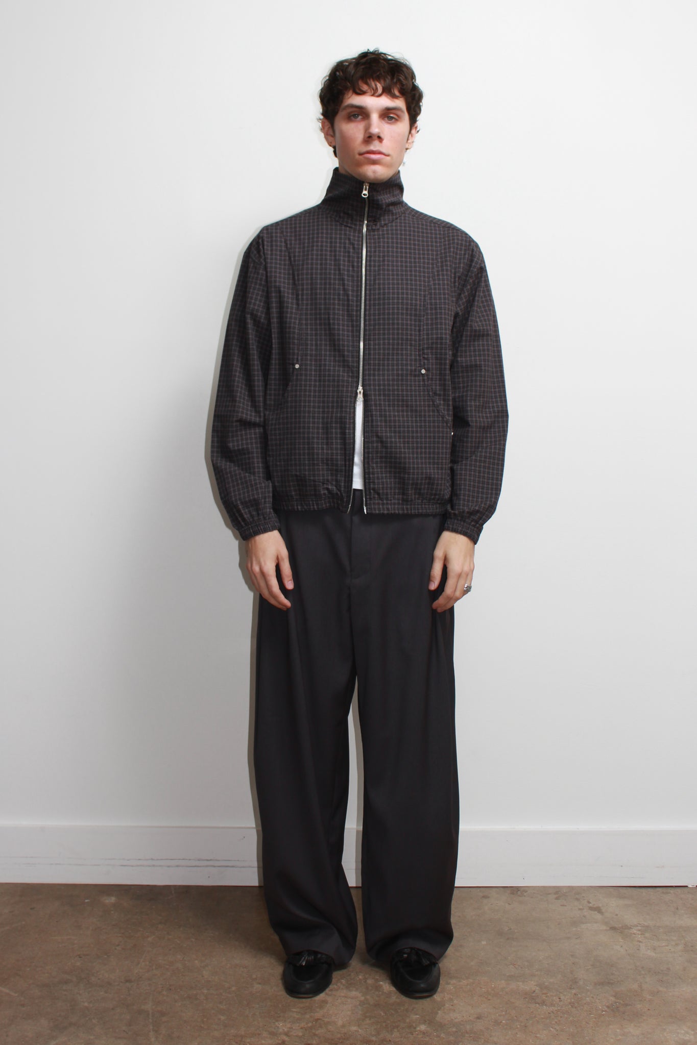 Kai Plaid Zipper Shirket in Navy