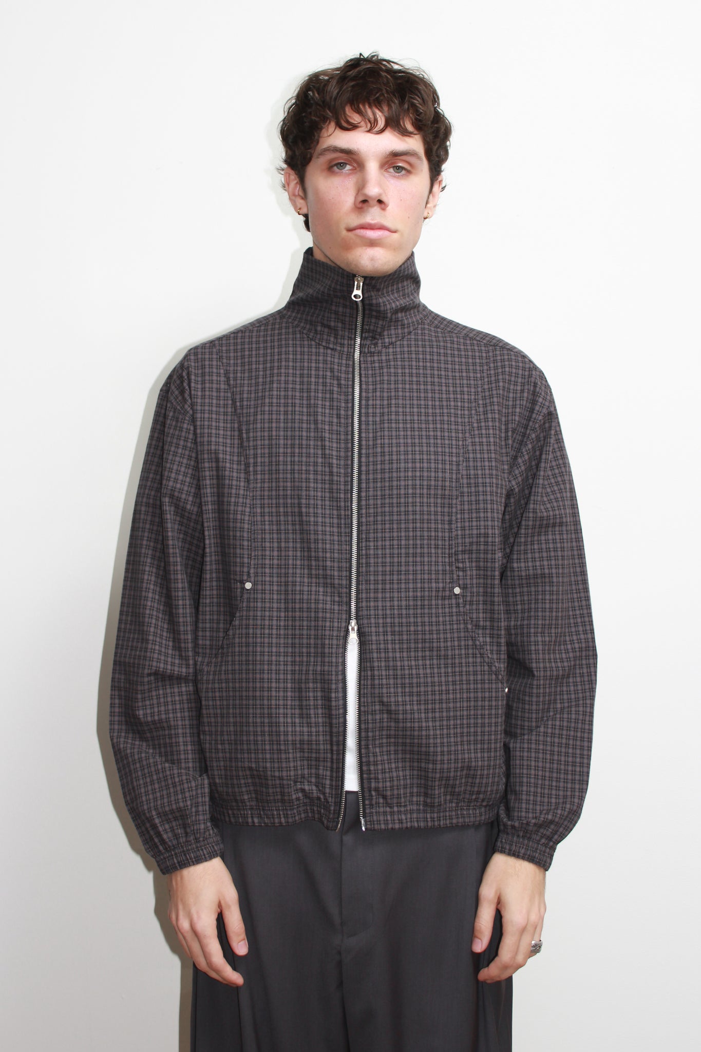 Kai Plaid Zipper Shirket in Navy