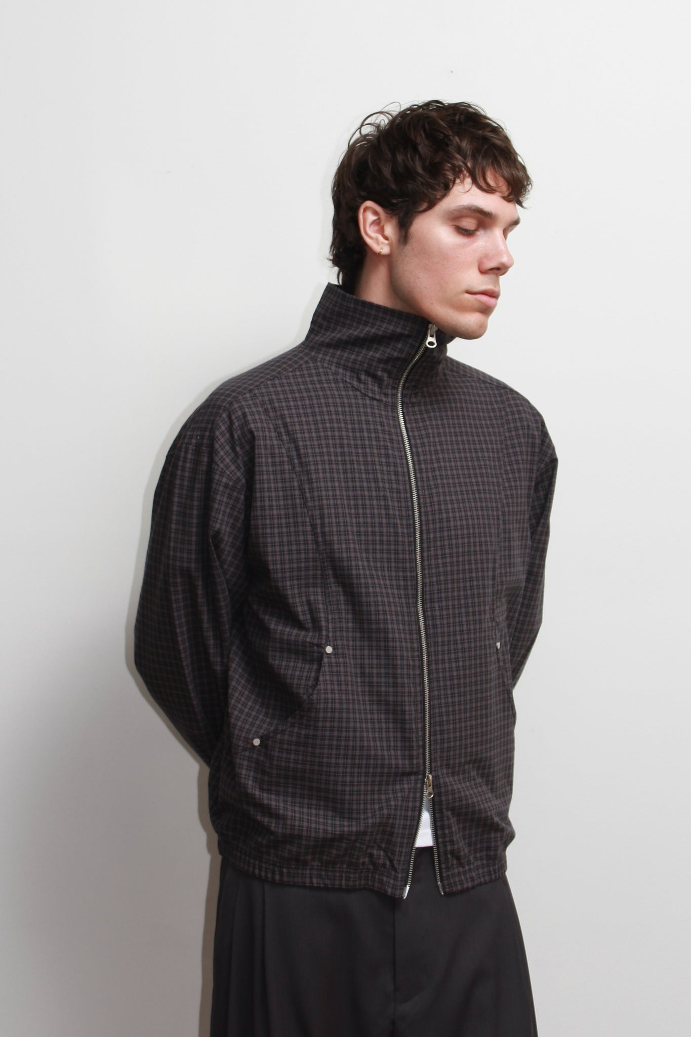 Kai Plaid Zipper Shirket in Navy