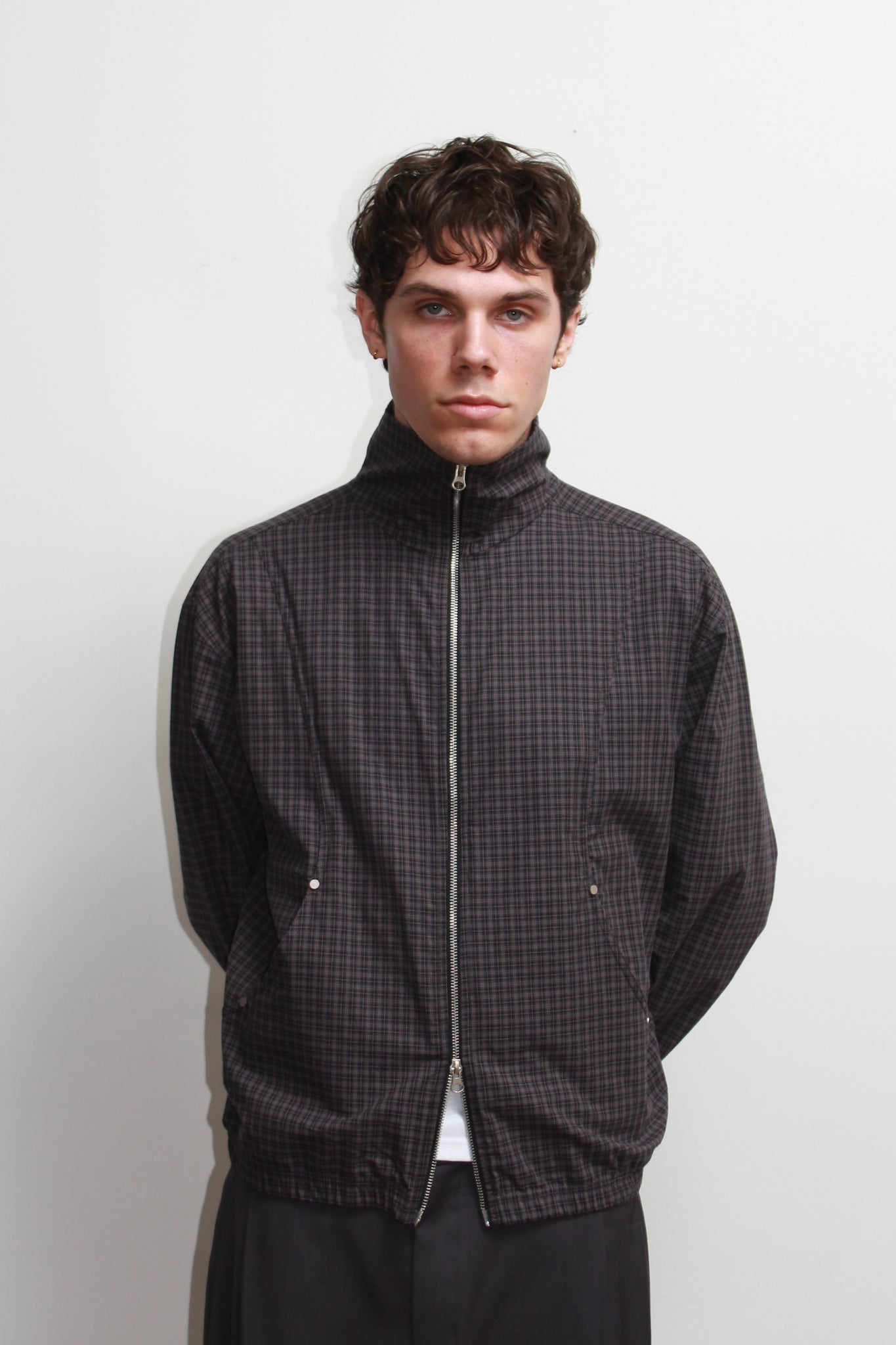 Kai Plaid Zipper Shirket in Navy