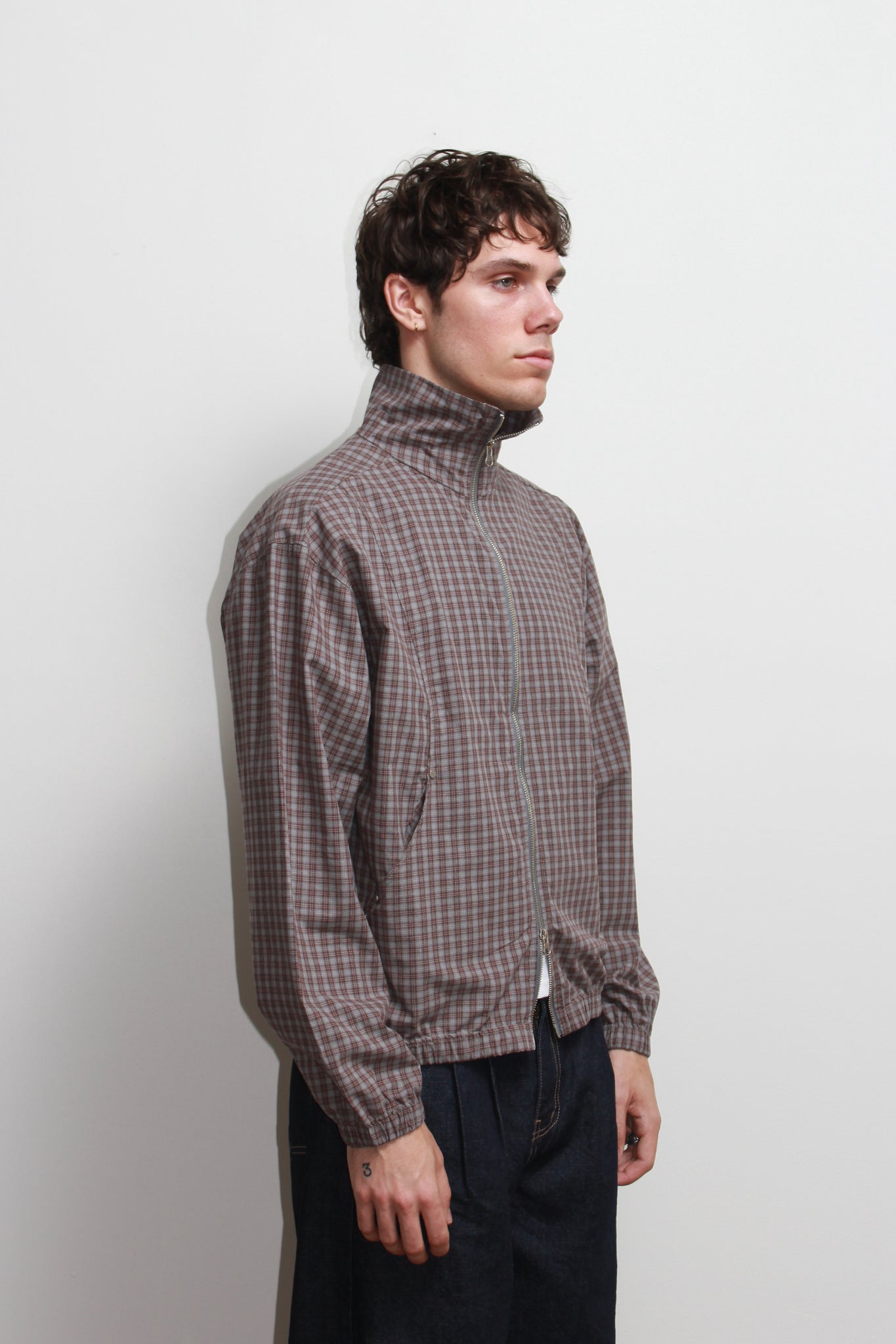 Kai Plaid Zipper Shirket in Blue Brown