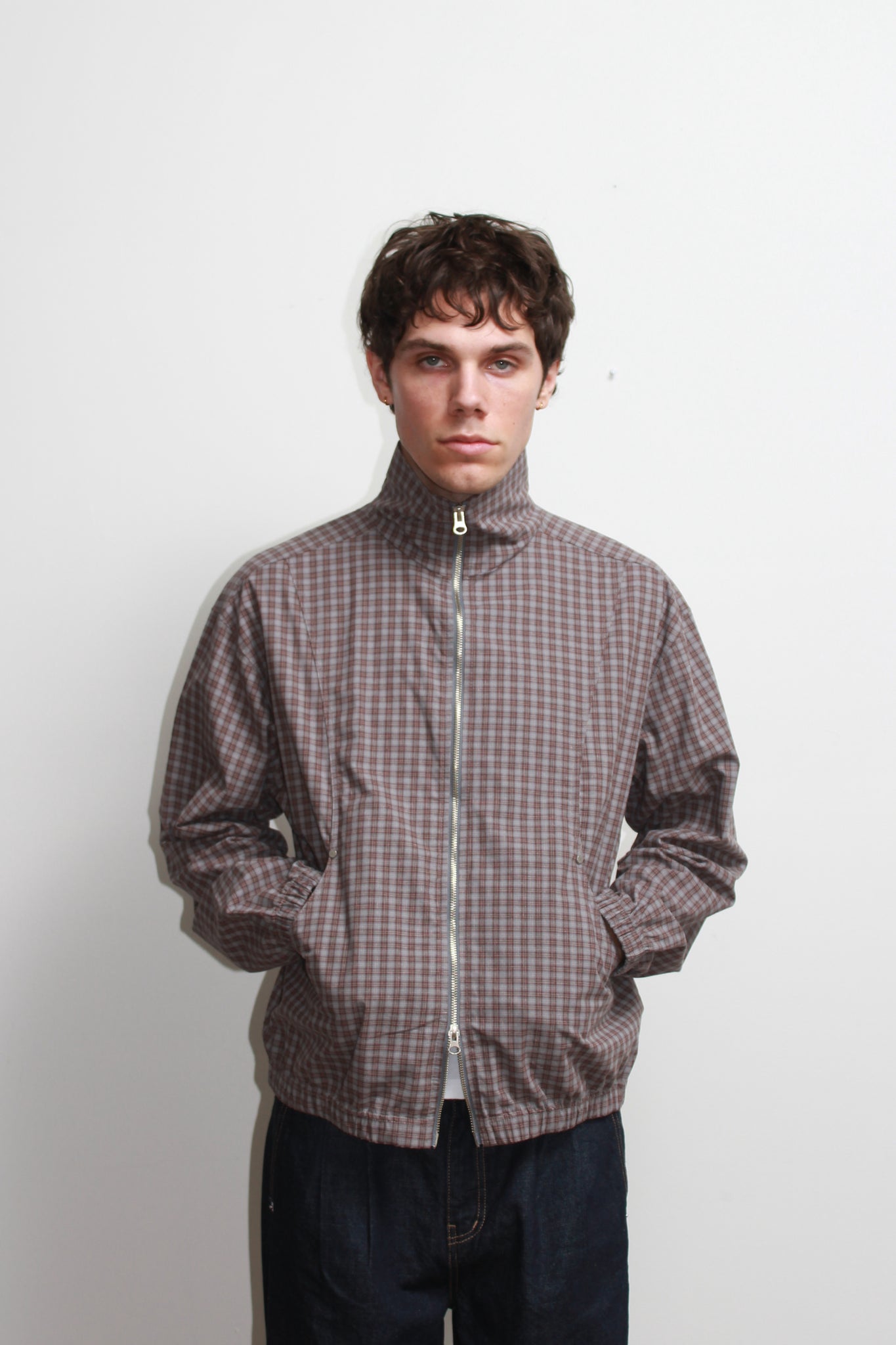 Kai Plaid Zipper Shirket in Blue Brown