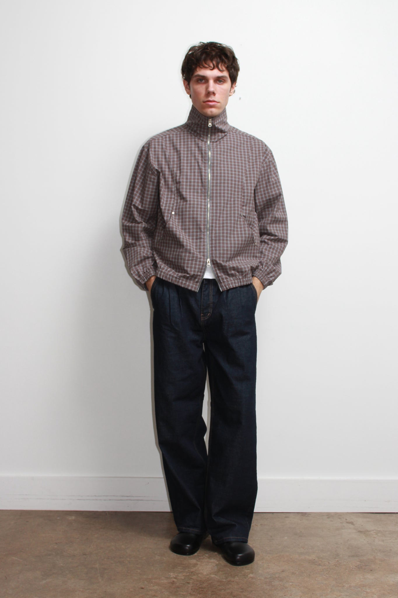 Kai Plaid Zipper Shirket in Blue Brown