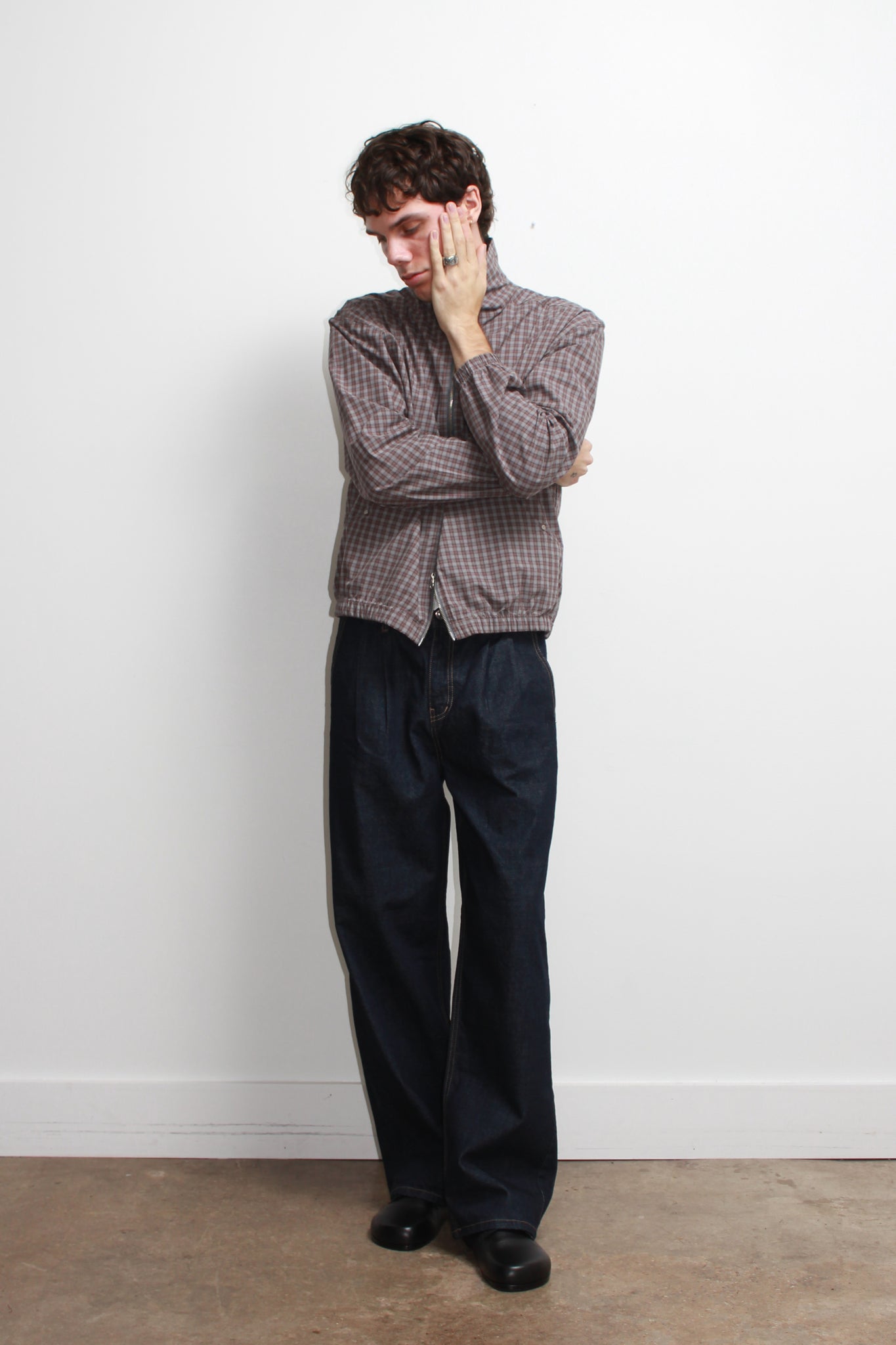 Kai Plaid Zipper Shirket in Blue Brown