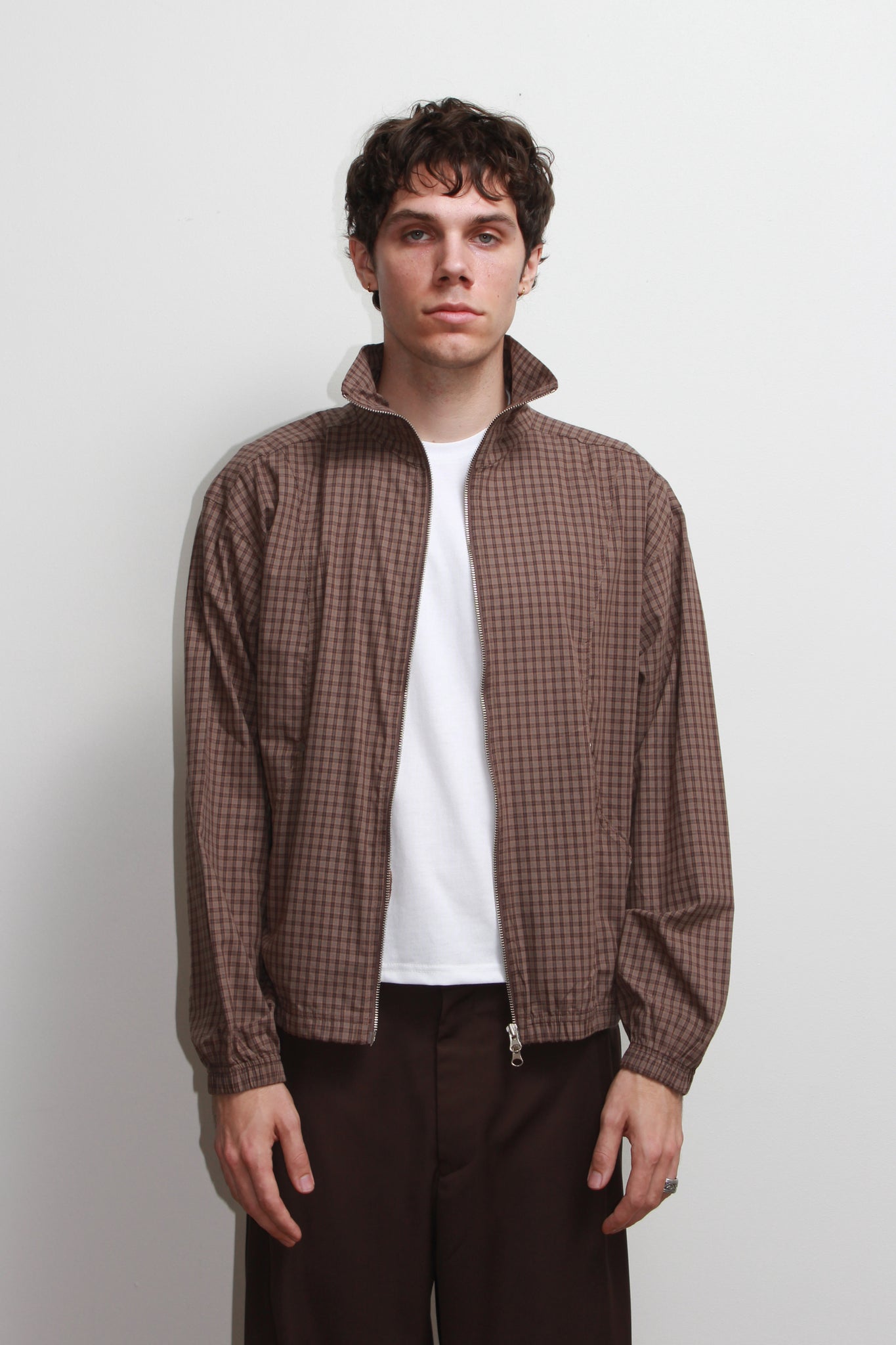 Kai Plaid Zipper Shirket in Brown