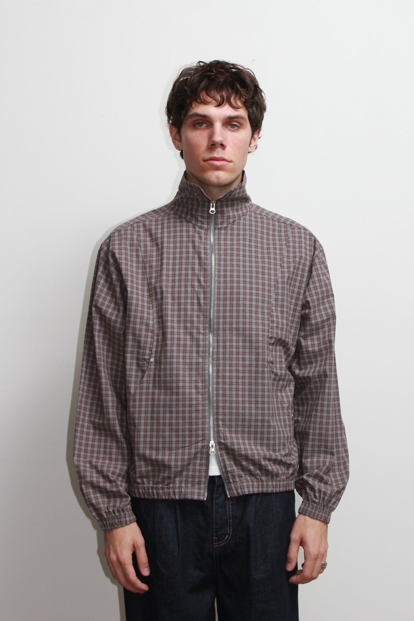 Kai Plaid Zipper Shirket in Blue Brown