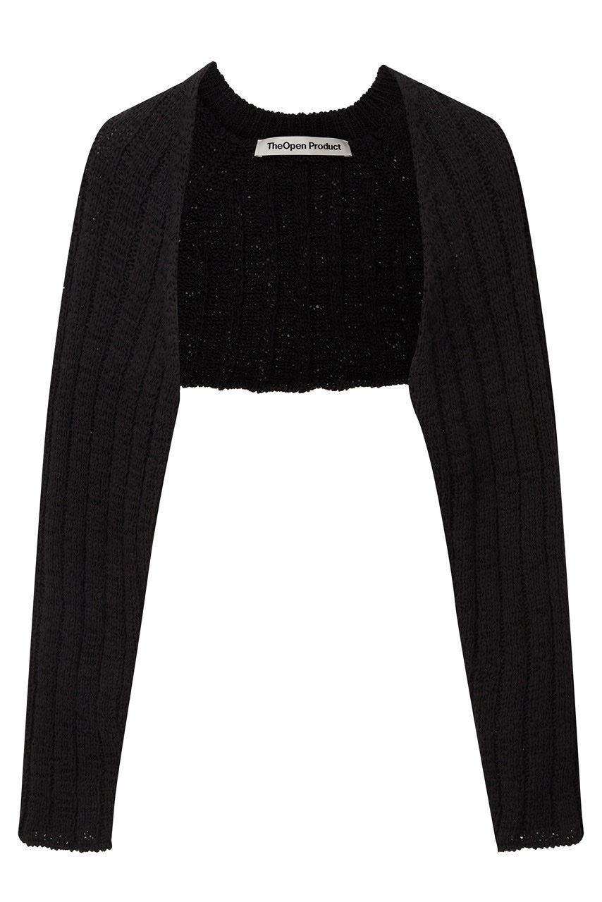 COTTON RIBBED BOLERO KNIT TOP BY THEOPEN PRODUCT IN BLACK