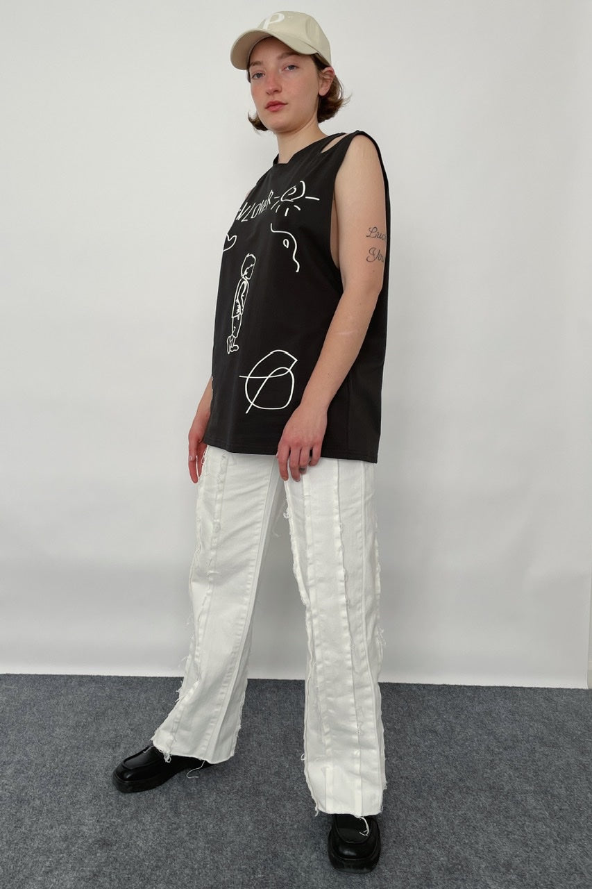 SHOULDER CUT-OUT BOY TOP BY THEOPEN PRODUCT IN DARK GRAY: SUN LOVER