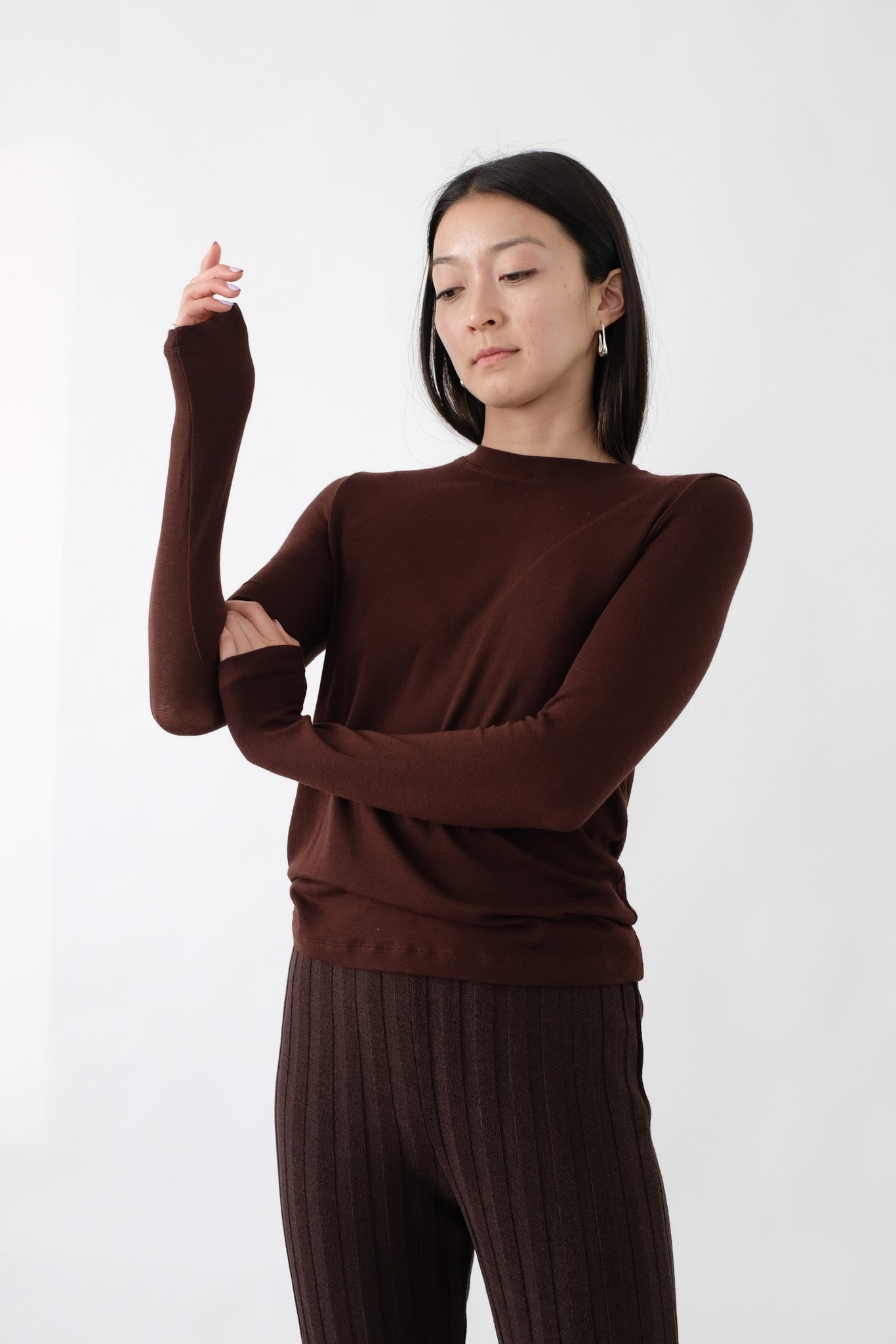 Tencel Round Neck Top in Dark Brown